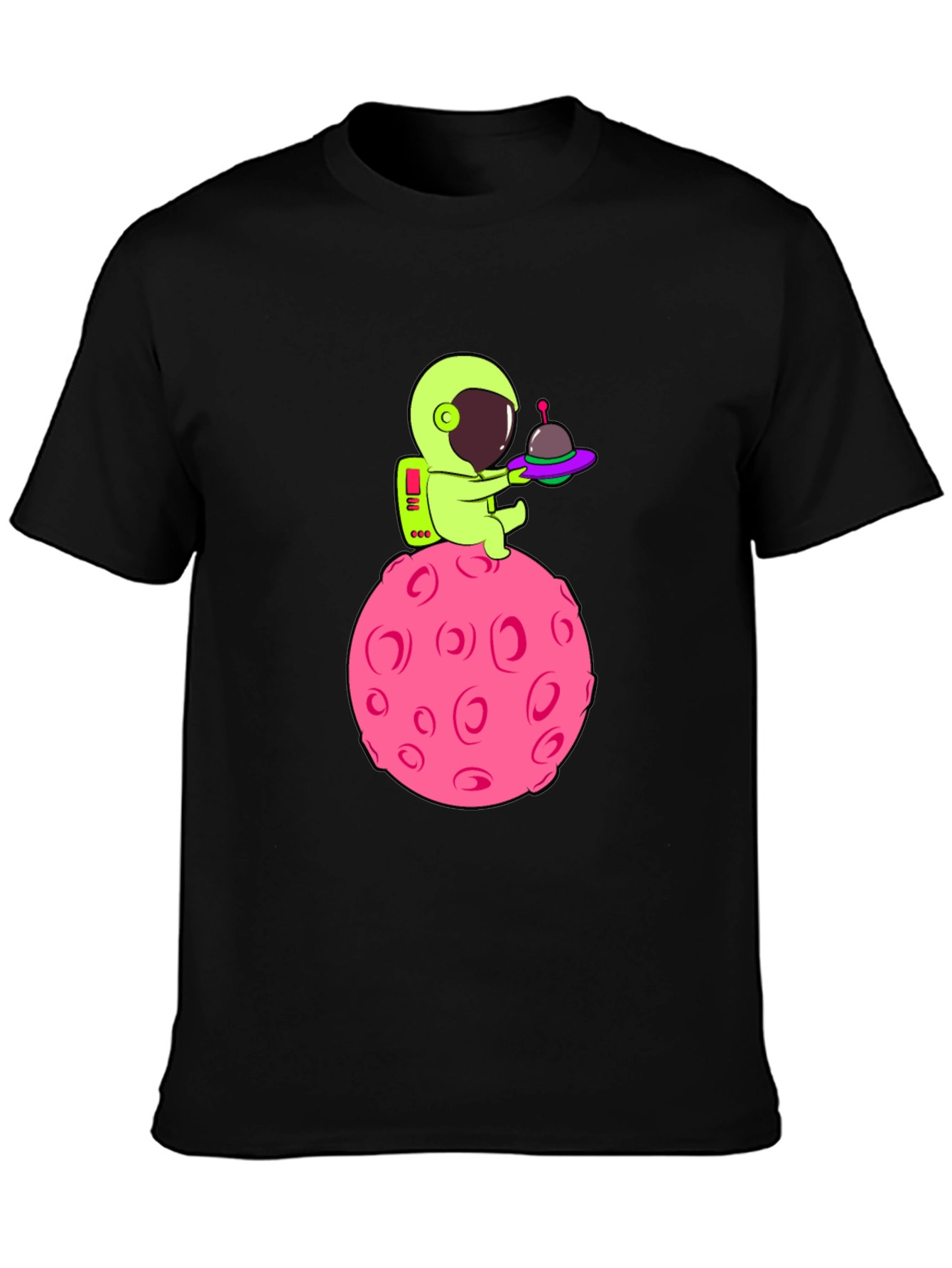 Black Astronaut on Pink Moon Graphic T-Shirt view 3
