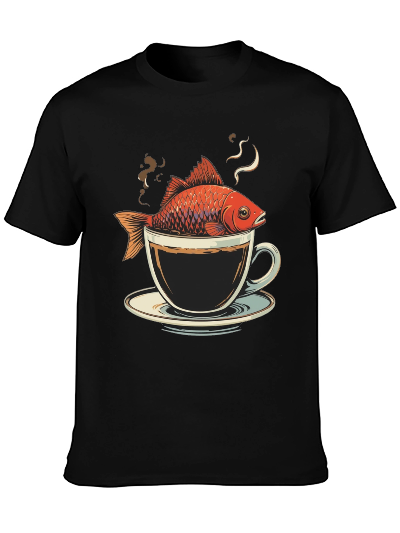 Black Fish in Coffee Cup T-Shirt - Unique Graphic Tee view 3
