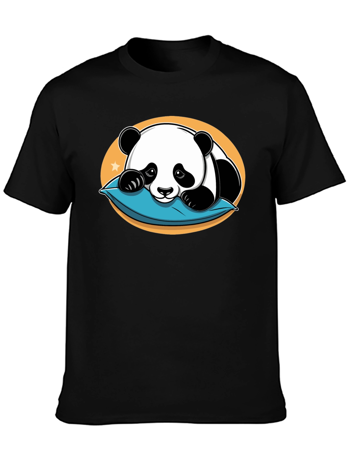 Black Cute Panda Pillow Black T-Shirt view 3
