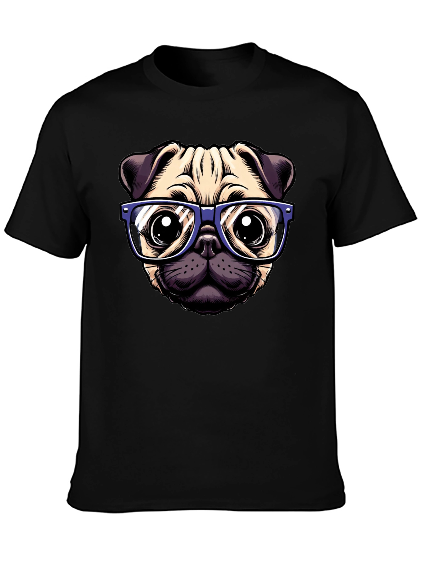 Black Pug with Glasses Graphic Tee - Black view 3