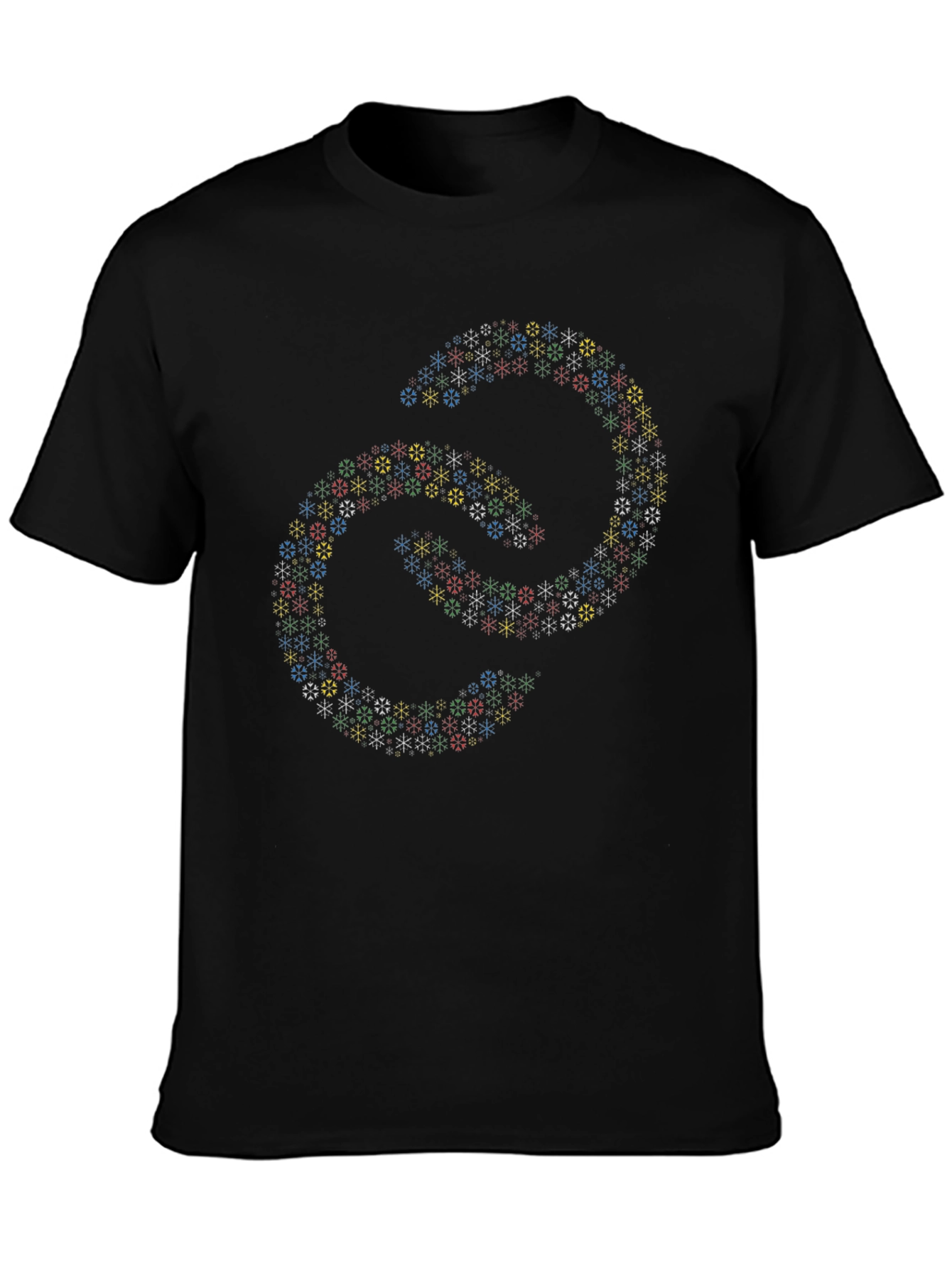 Black Abstract Linked Snowflake Pattern Black T-Shirt view 3