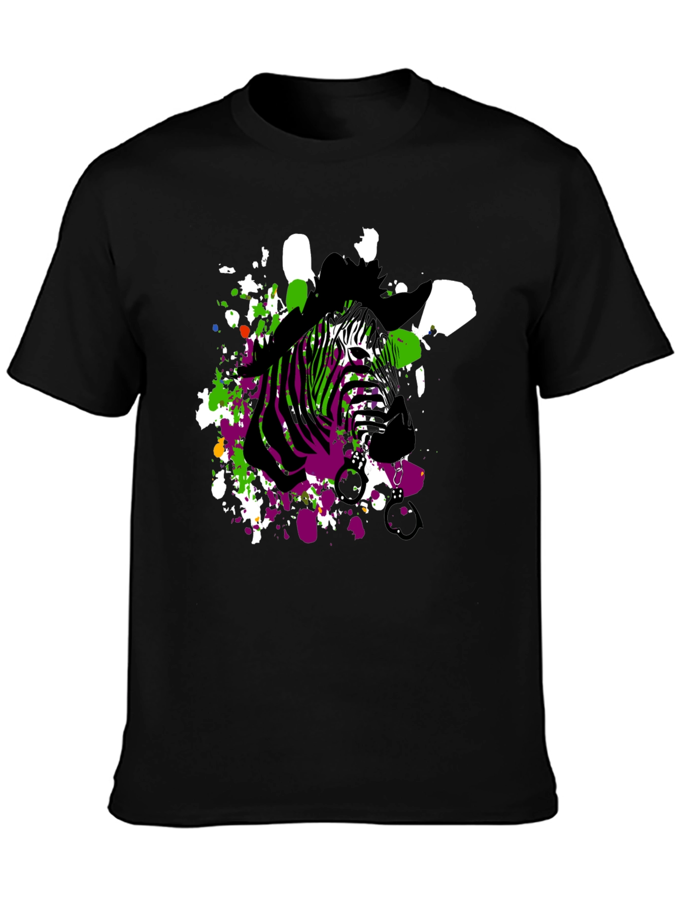 Black Zebra Art Men's Black T-Shirt view 3