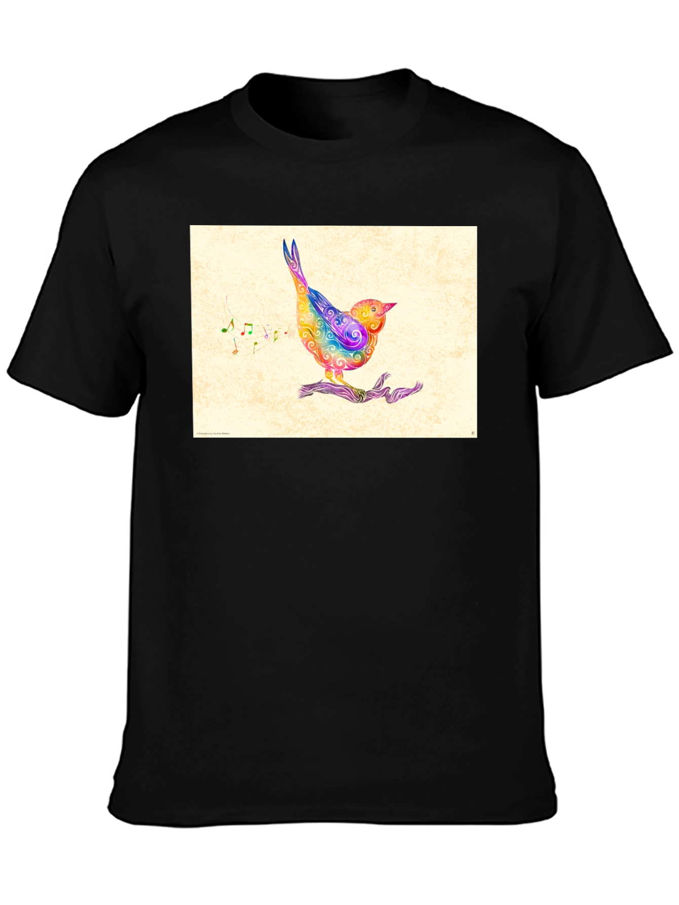 Black Rainbow Bird Music Note Graphic Tee view 3