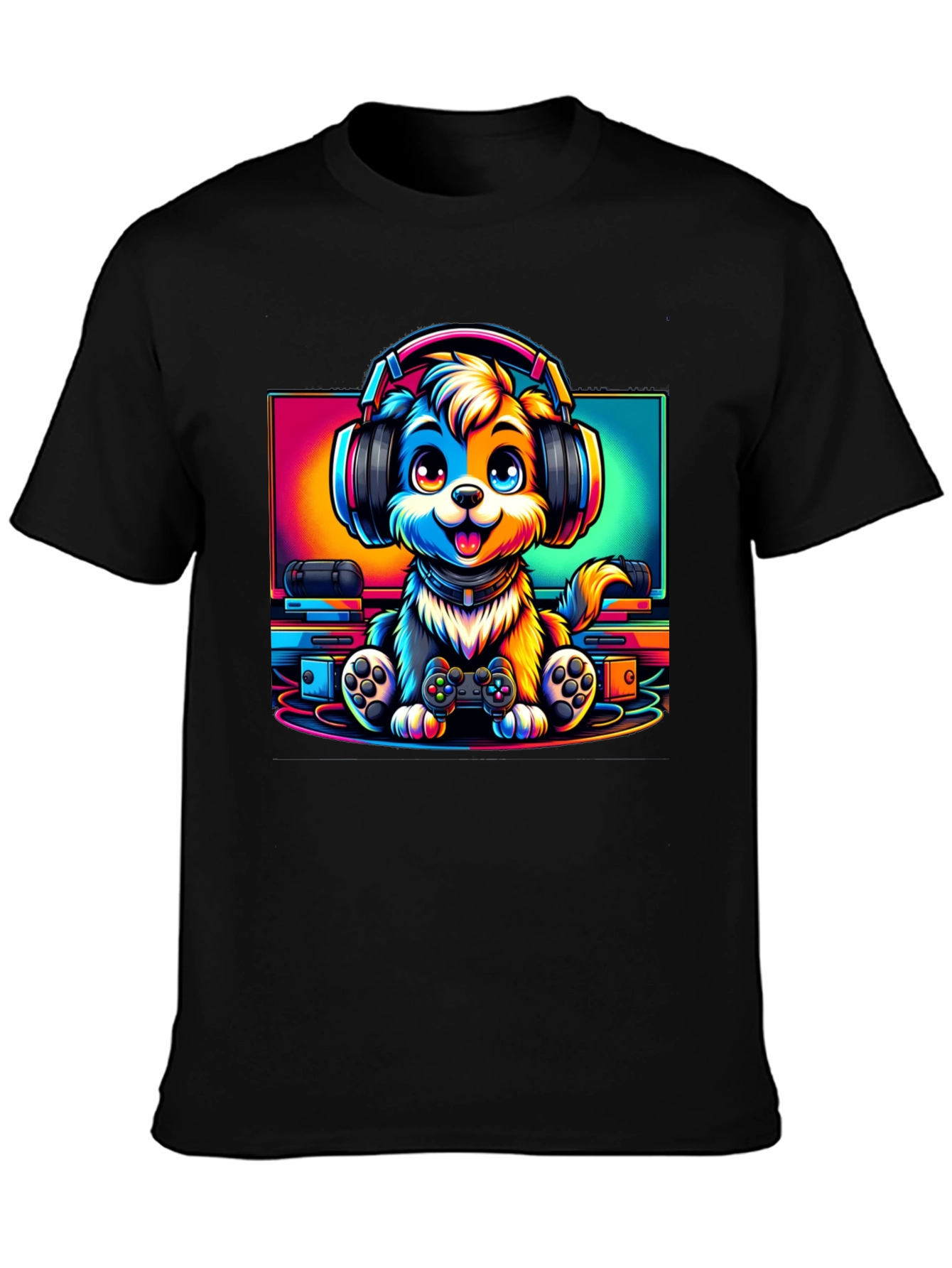Gamer Dog Graphic T-Shirt - Black Cotton Tee - 3