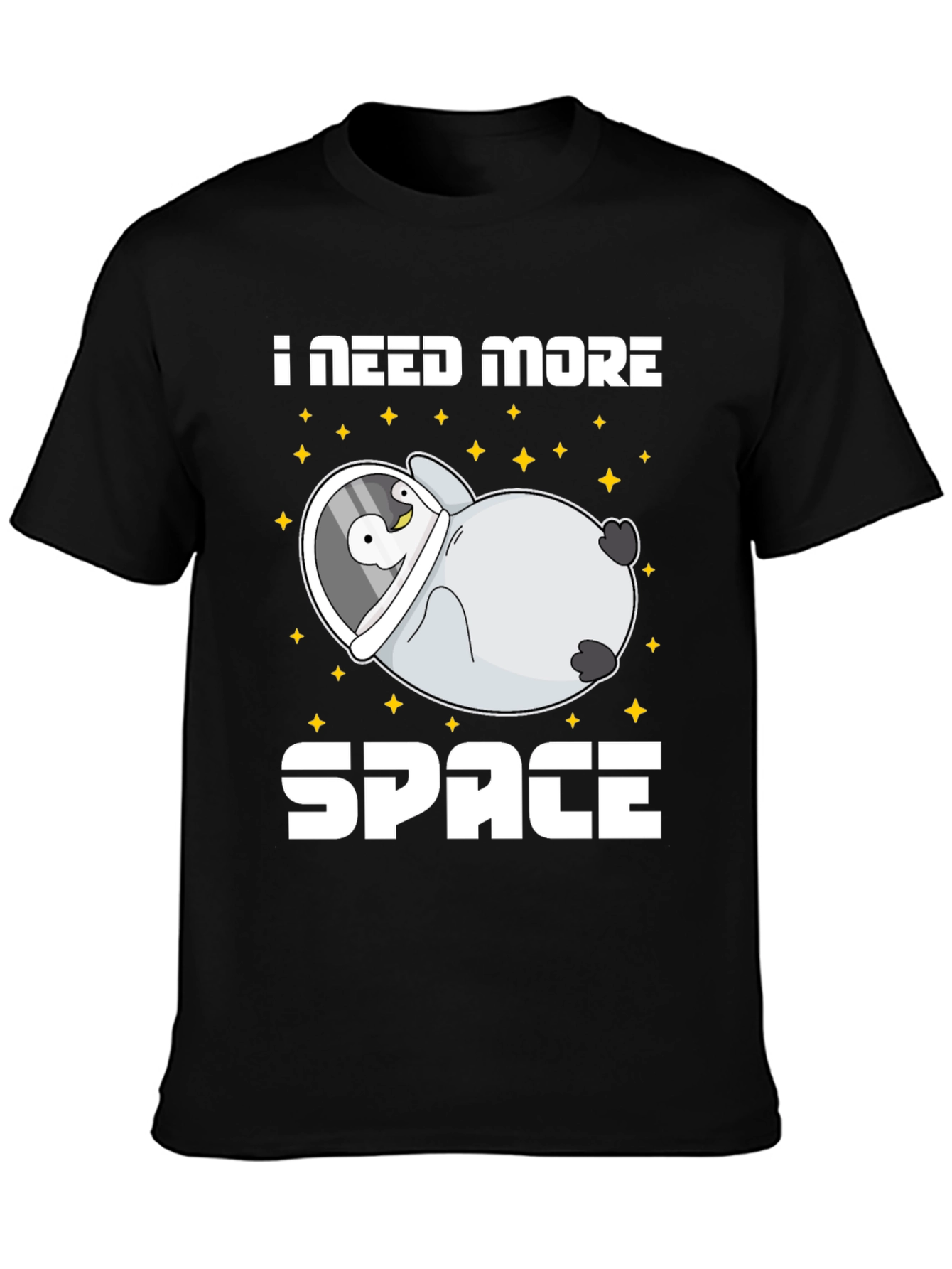 Black I Need More Space Penguin Astronaut T-Shirt view 3