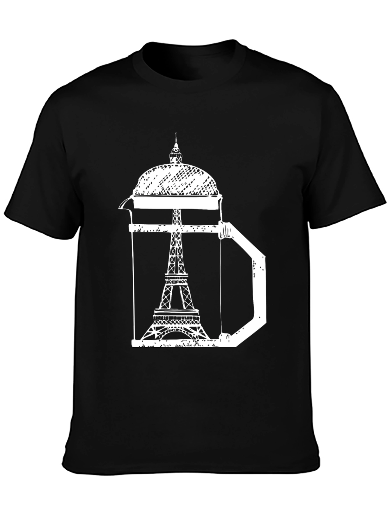 Black Eiffel Tower Coffee Press T-Shirt - Paris Graphic Tee view 3