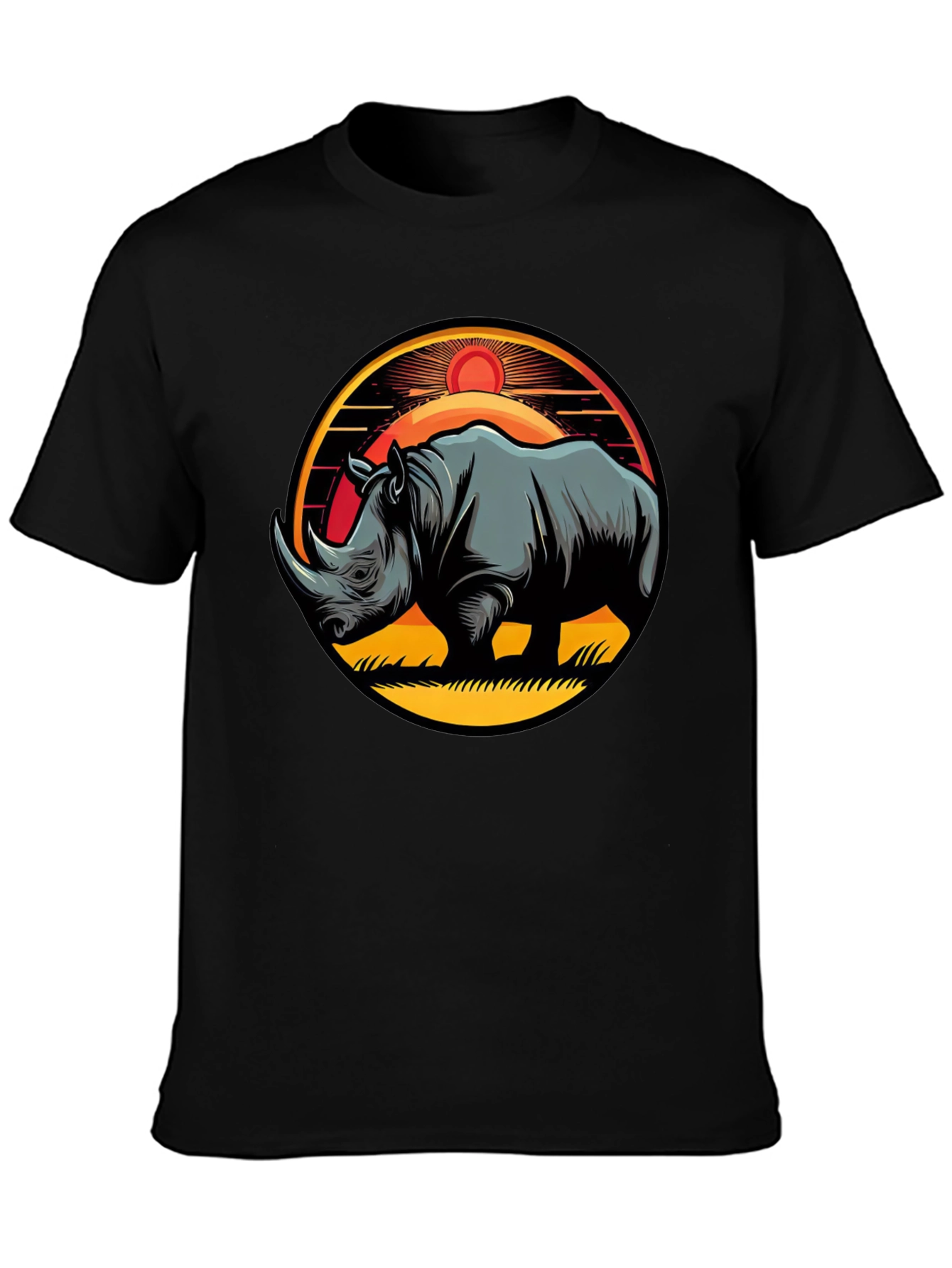 Black Rhino Sunset Graphic Tee - Stylish Men's Black T-Shirt view 3