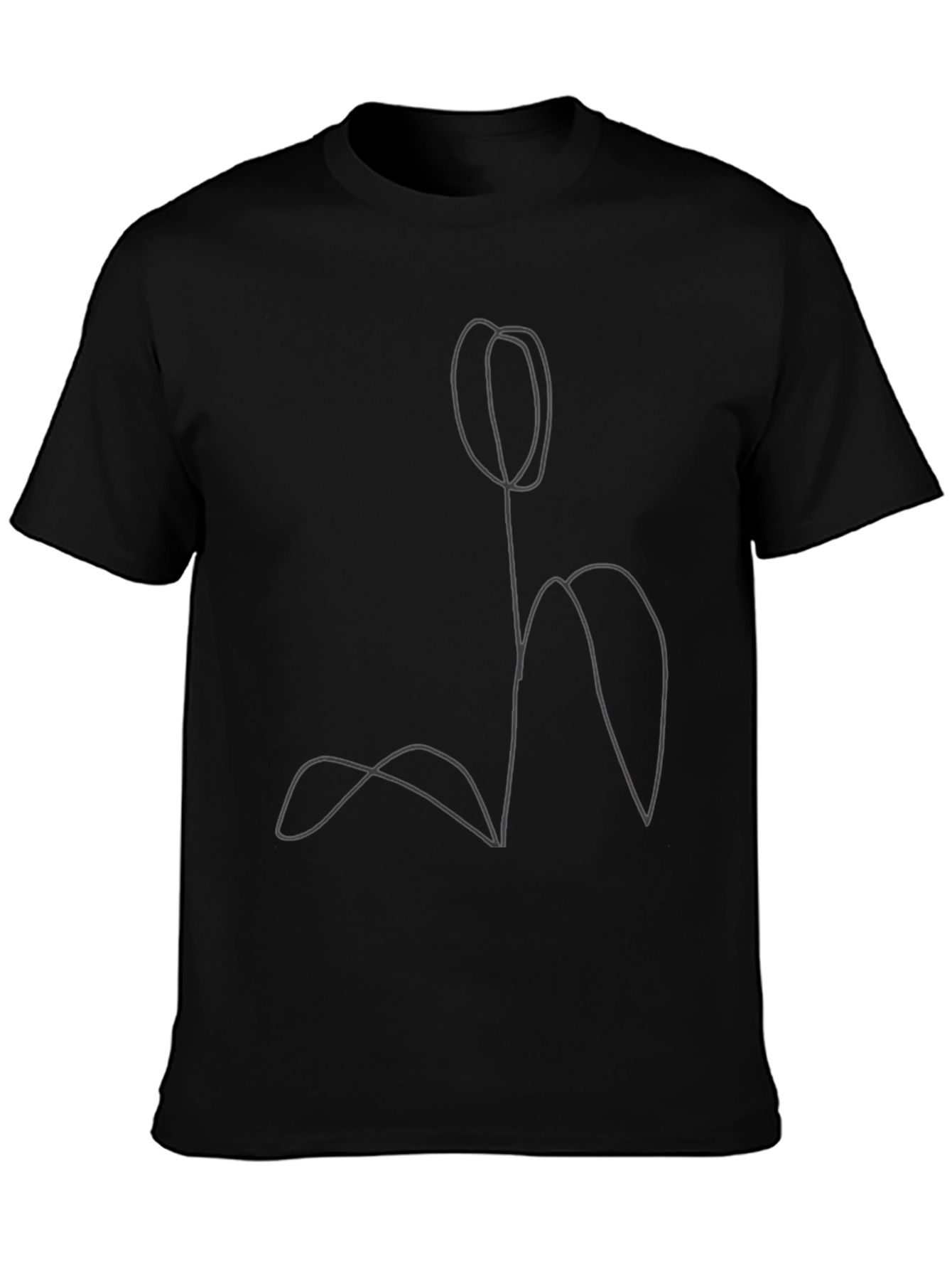 Minimalist Tulip Line Art Black T-Shirt - 3