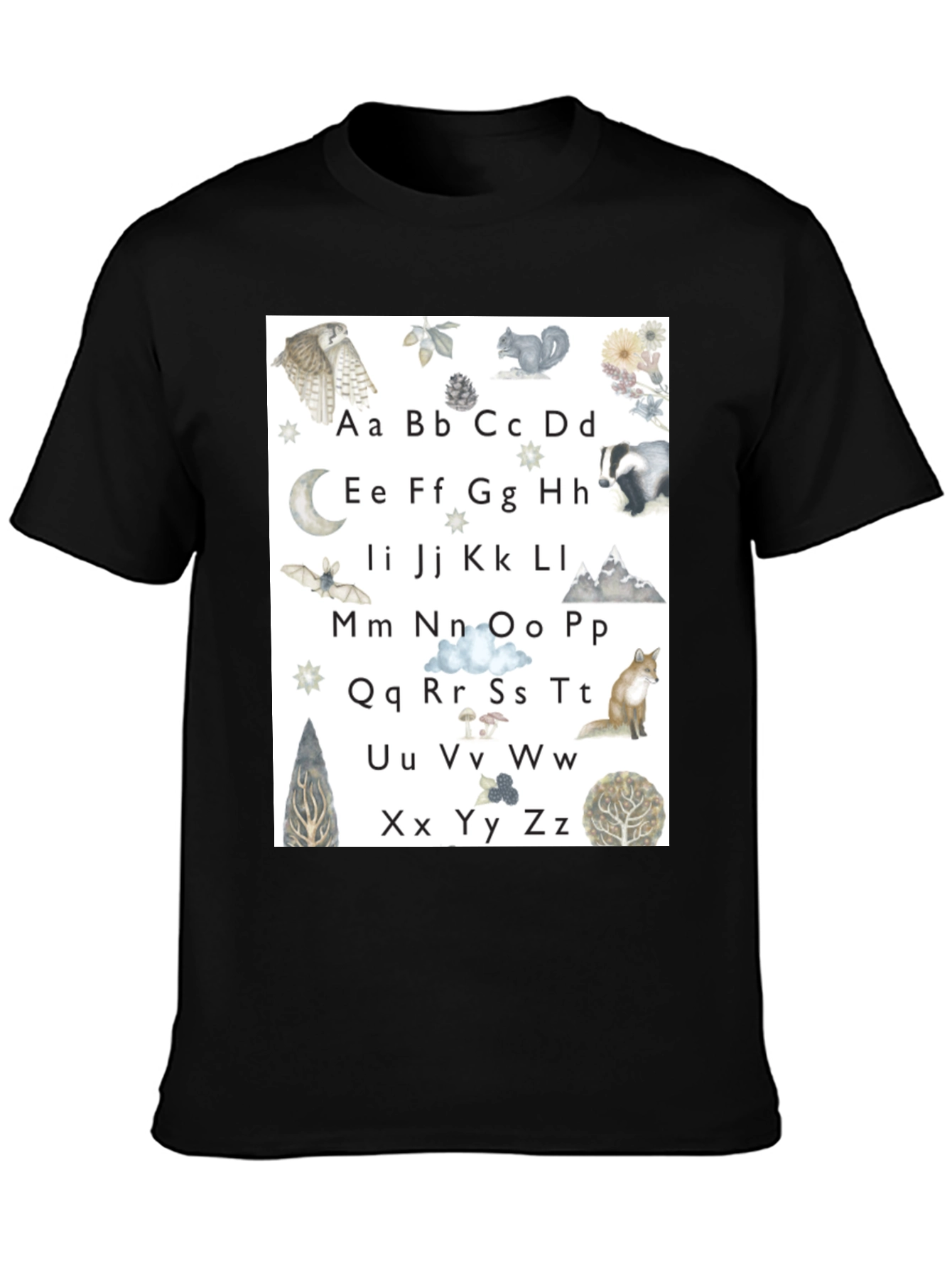 Black Alphabet Animal Black T-Shirt view 3