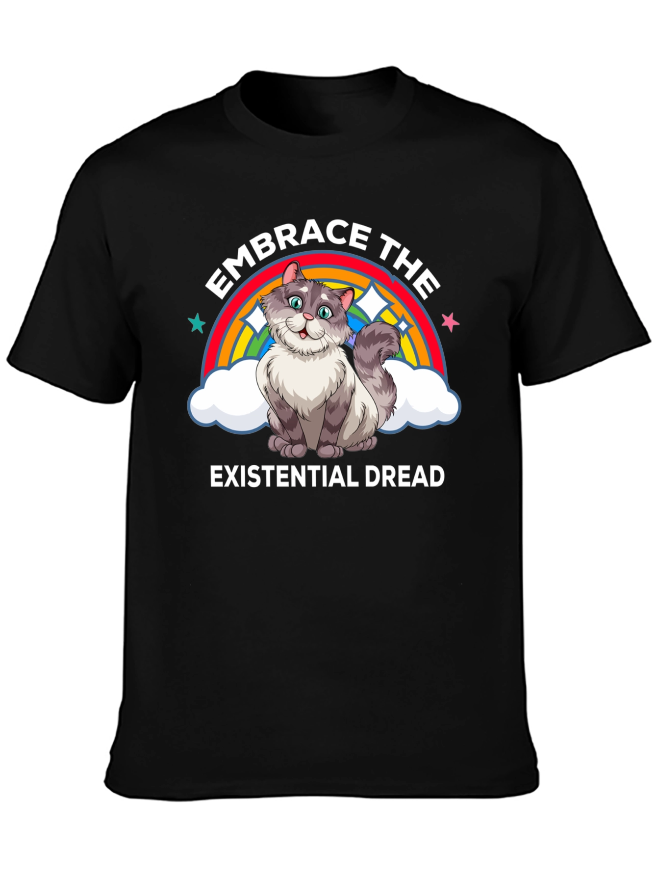 Black Embrace Existential Dread Cat T-Shirt view 3
