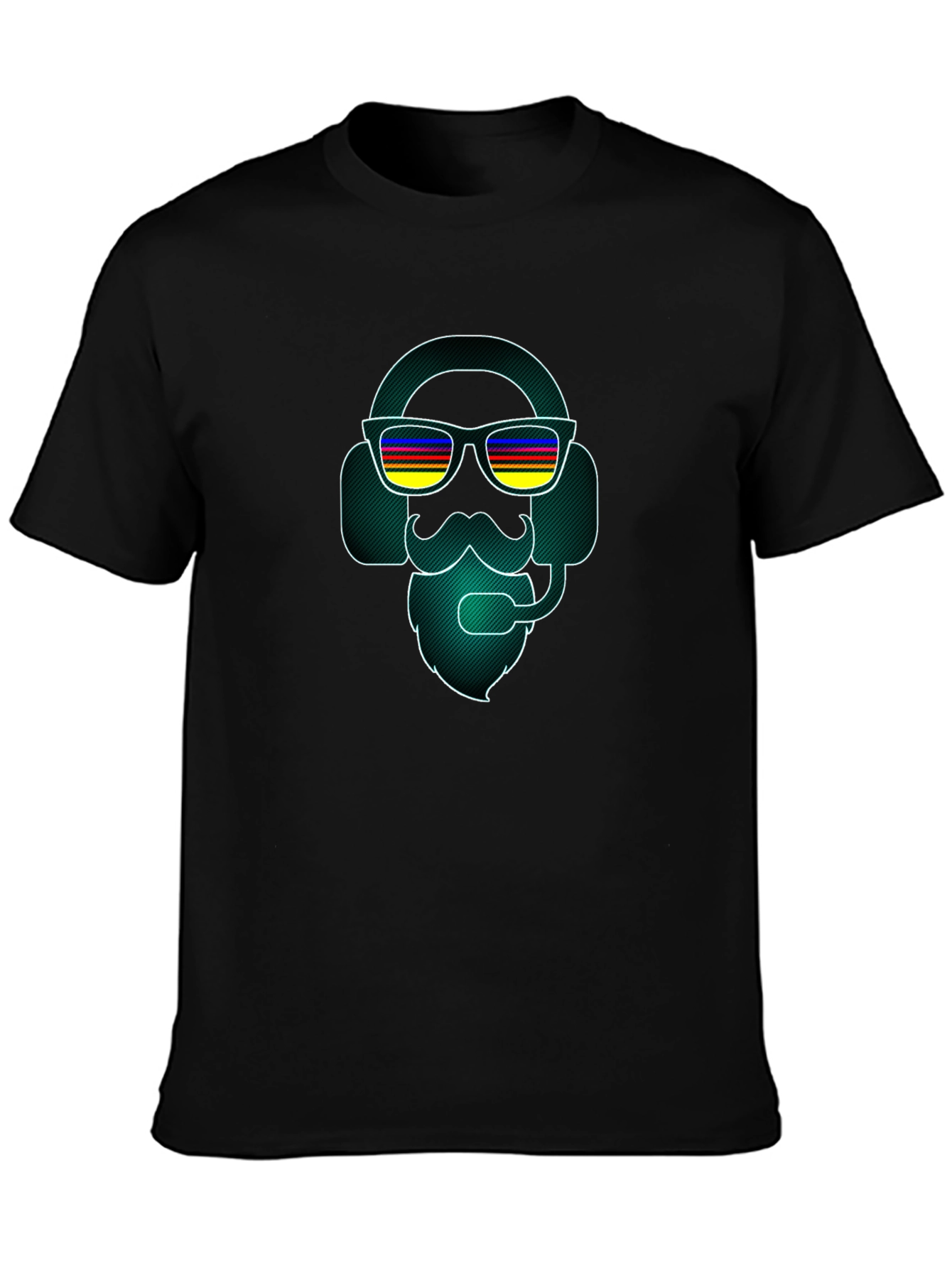 Black Retro Gamer T-Shirt - Headphone Beard Graphic Tee view 3