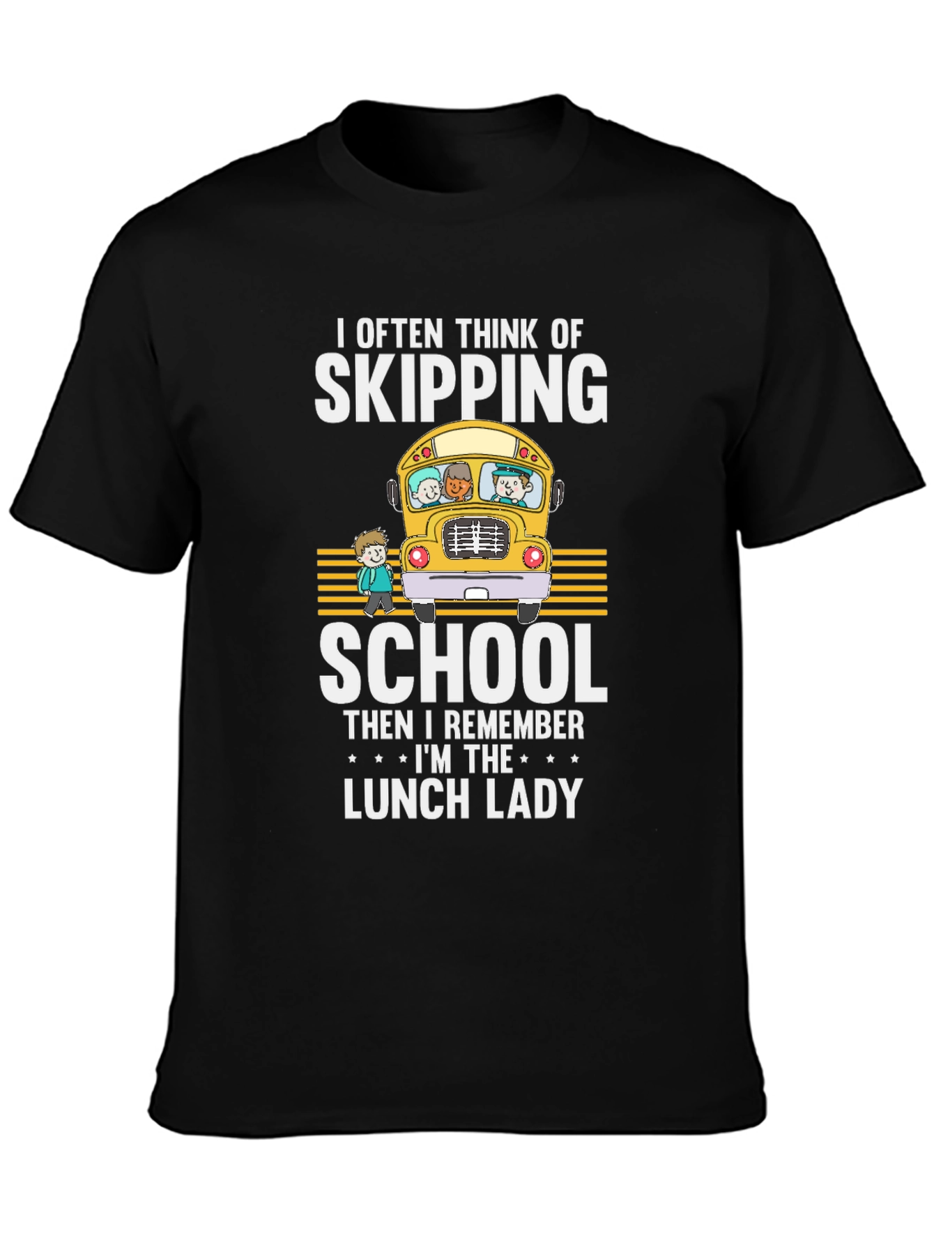 Black Lunch Lady T-Shirt - School Bus Design view 3