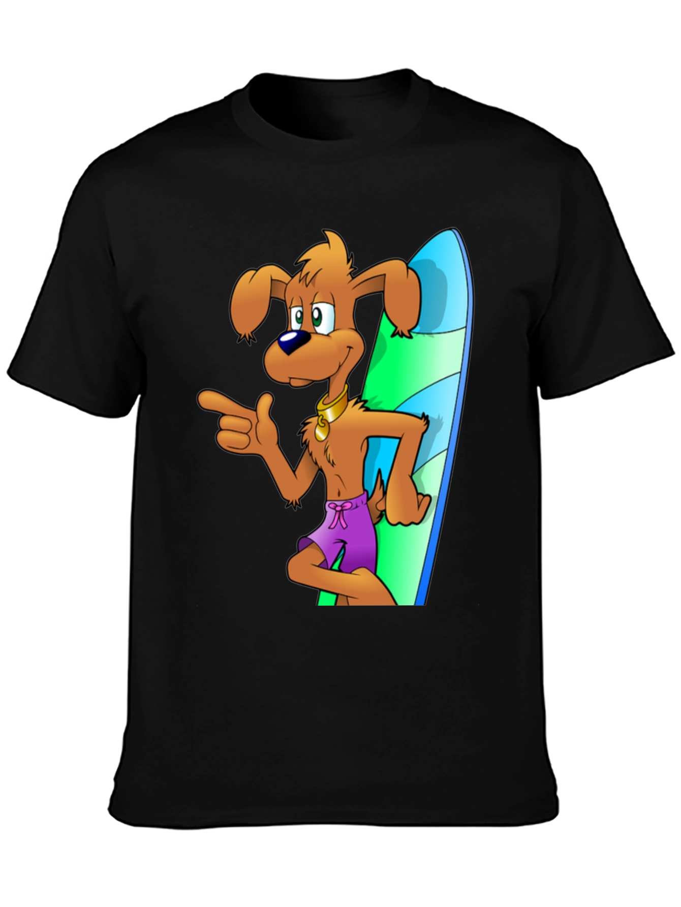 Black Cartoon Dog Surfing T-Shirt view 3