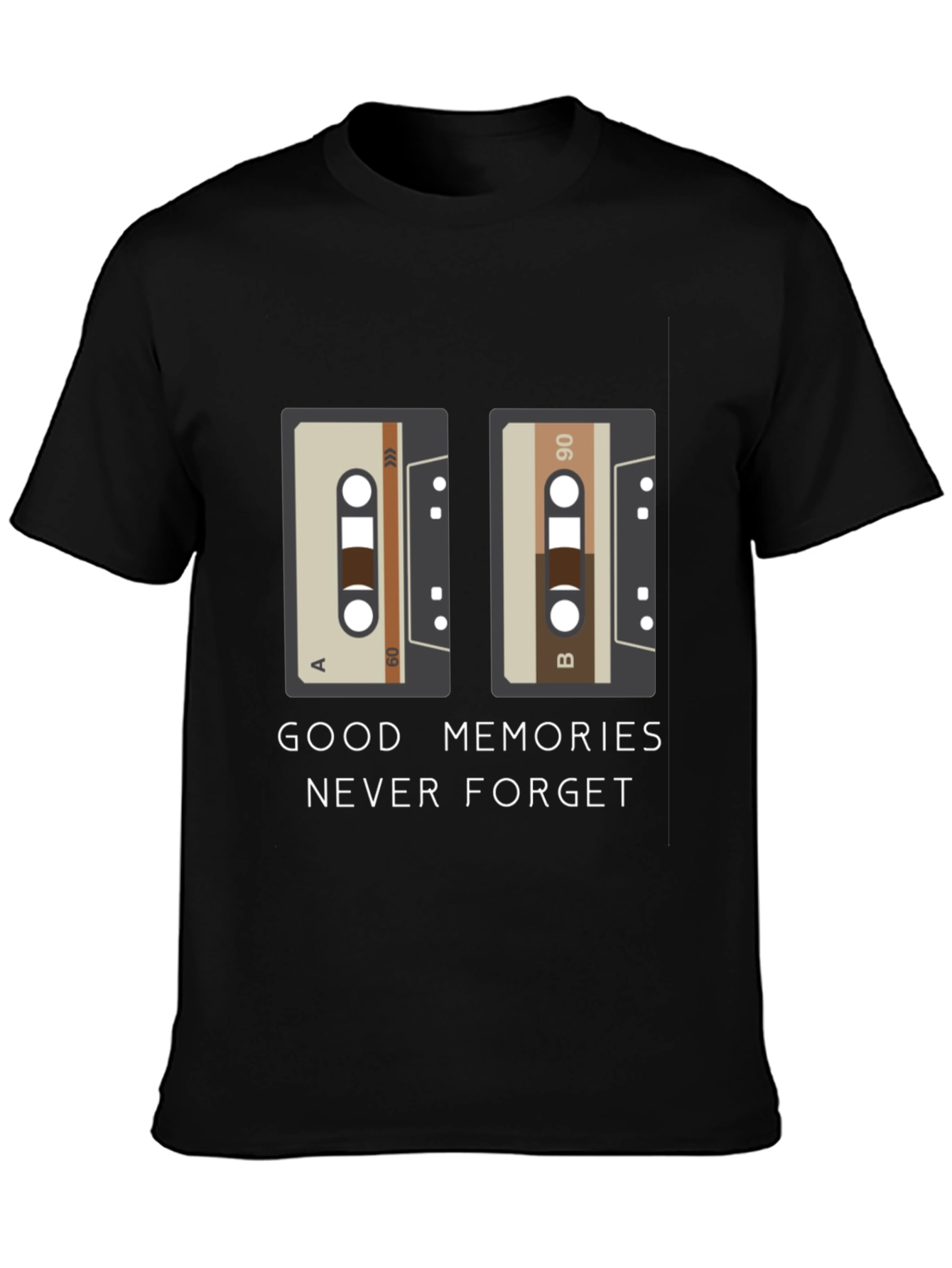 Black Good Memories Never Forget Cassette Tape T-Shirt view 3