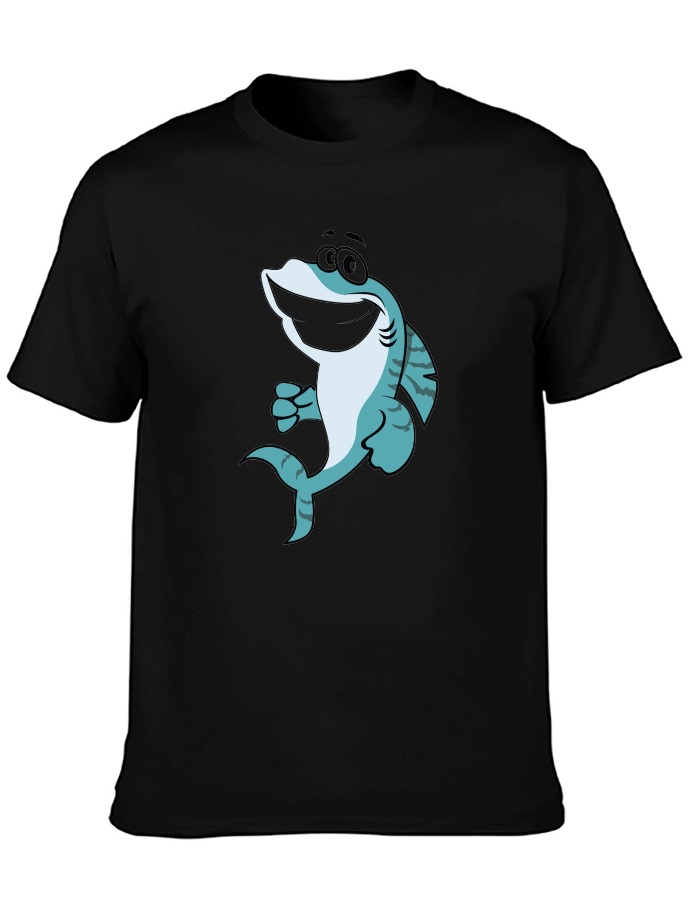 Black Cartoon Shark Graphic T-Shirt - Black view 3