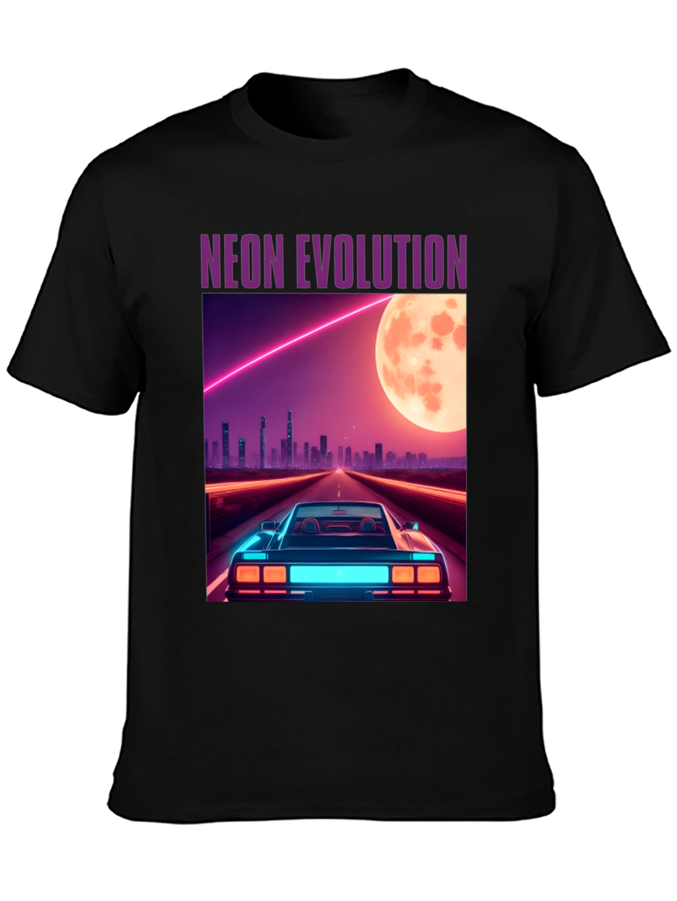 Black Neon Evolution Car Graphic Tee - Retro Style view 3