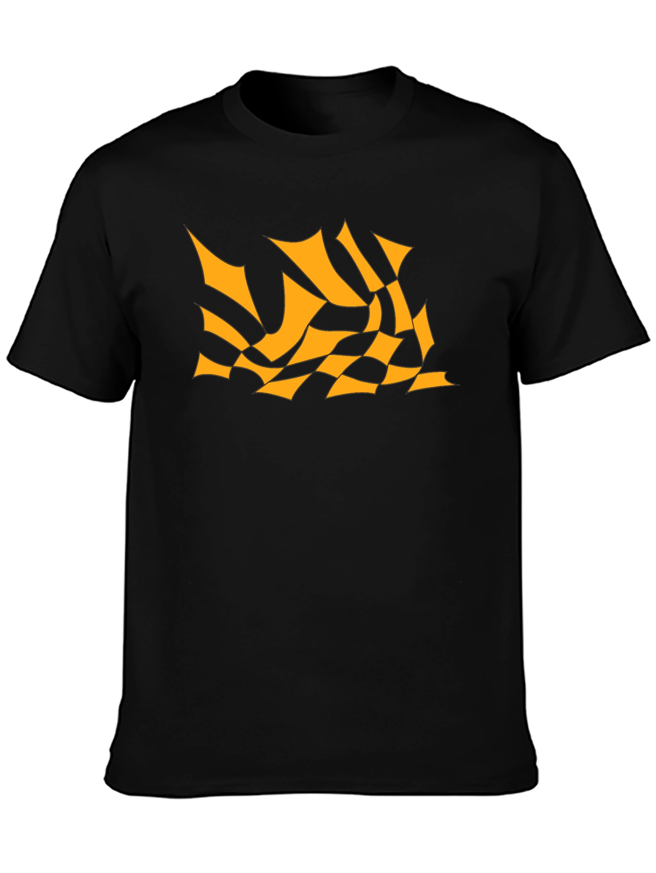 Black Men's Black Tee with Abstract Orange Design view 3