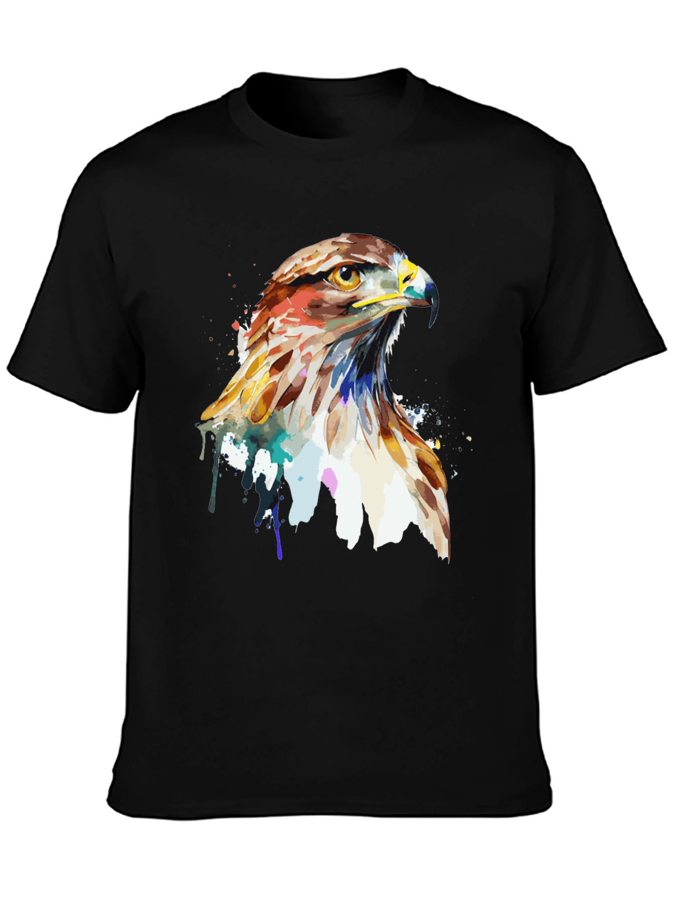 Black Watercolor Hawk Graphic Tee - Men's Black T-Shirt view 3