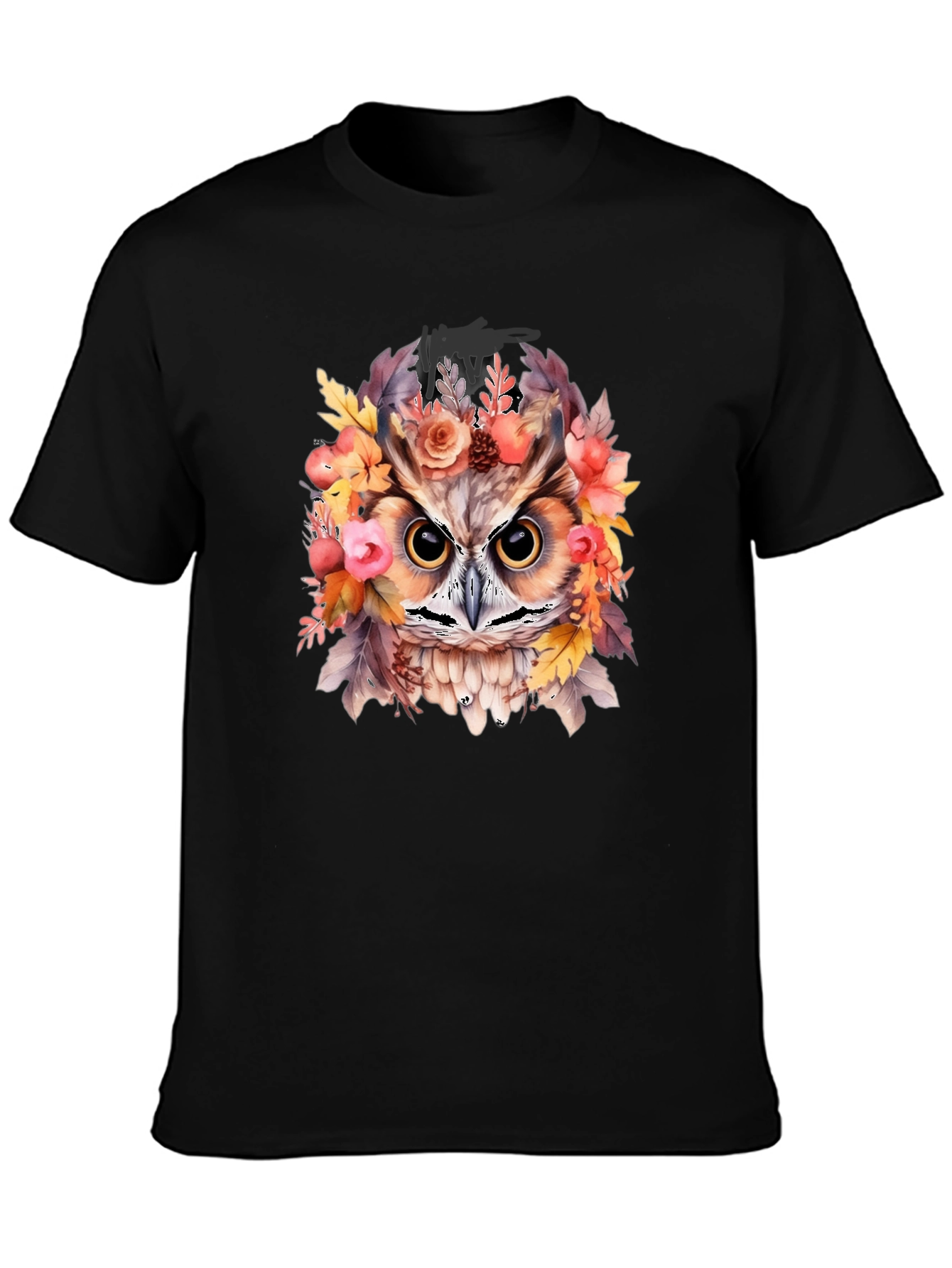 Black Floral Owl Graphic Print Black T-Shirt view 3