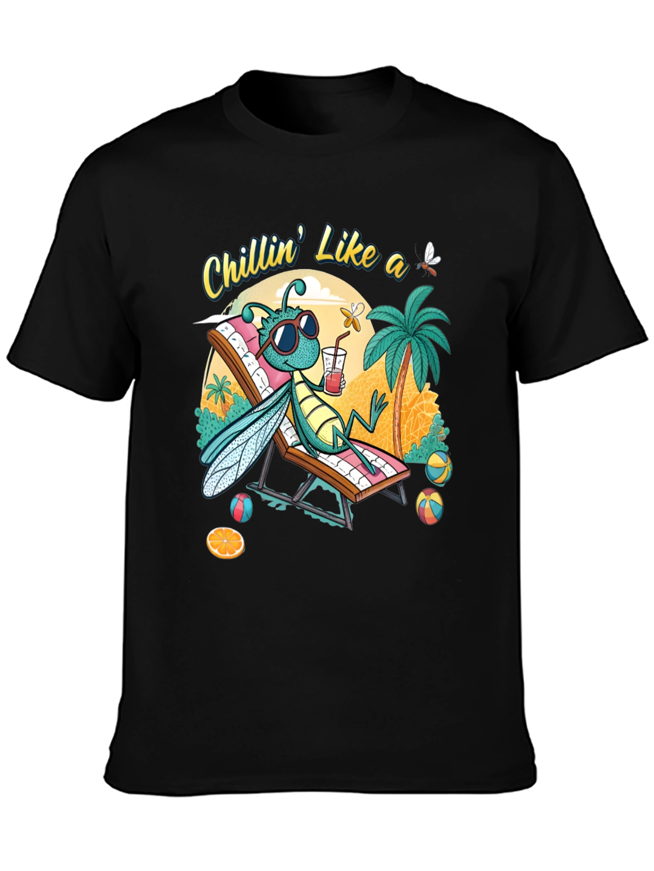 Black Chillin' Bug Graphic T-Shirt - Summer Vibes view 3