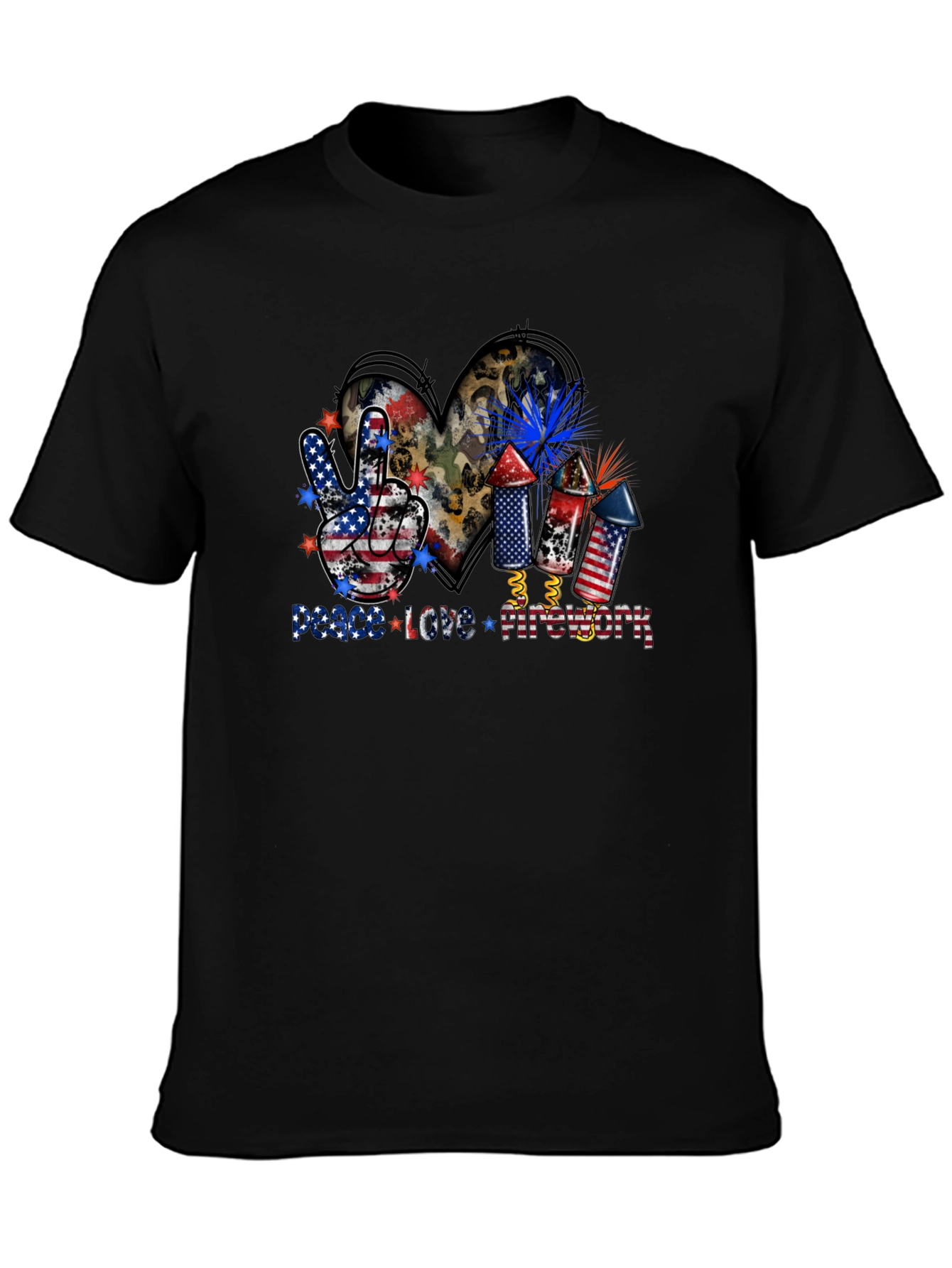 Black Peace Love Fireworks T-Shirt view 3