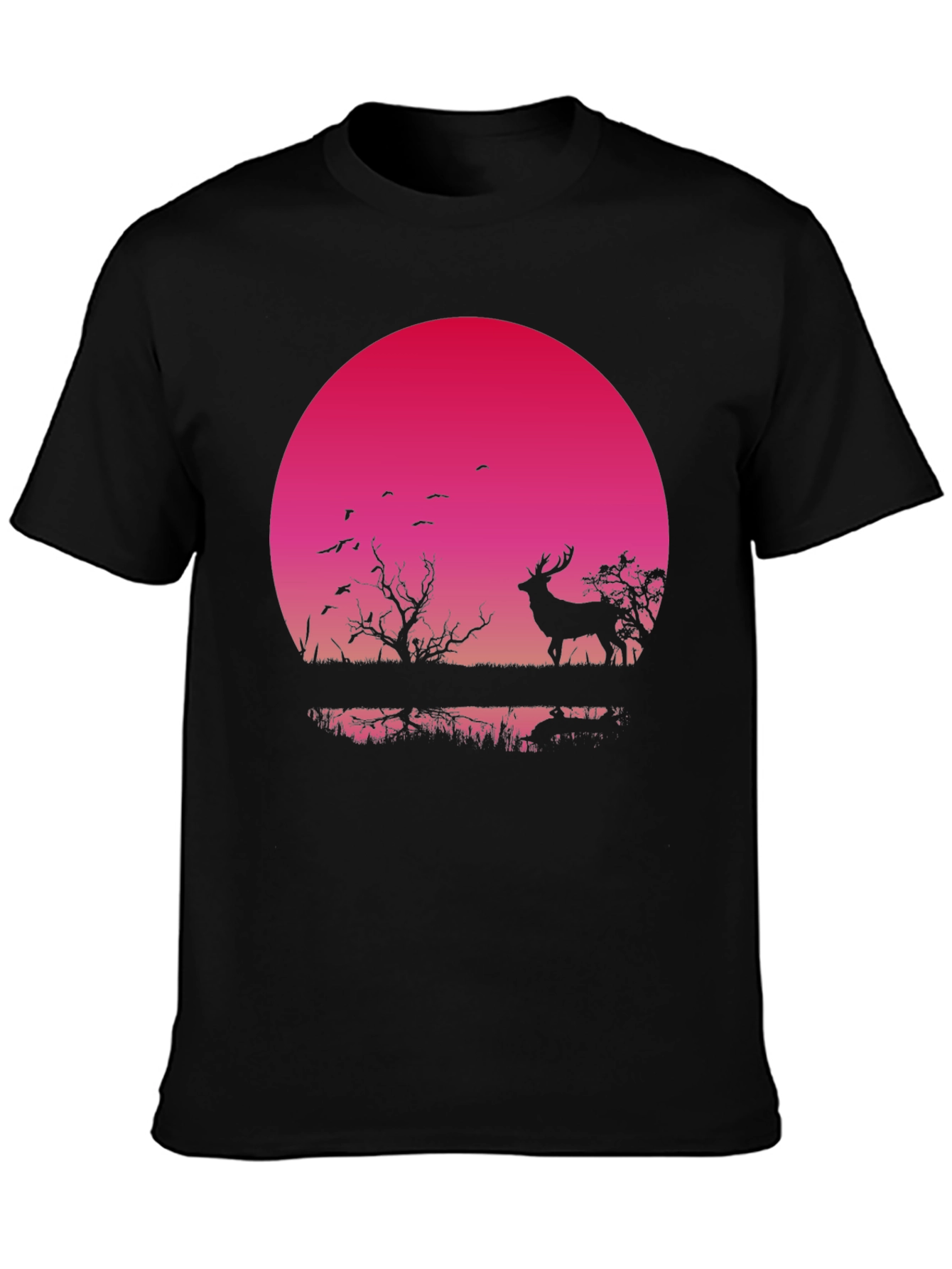 Black Deer Silhouette T-Shirt - Sunset Design view 3