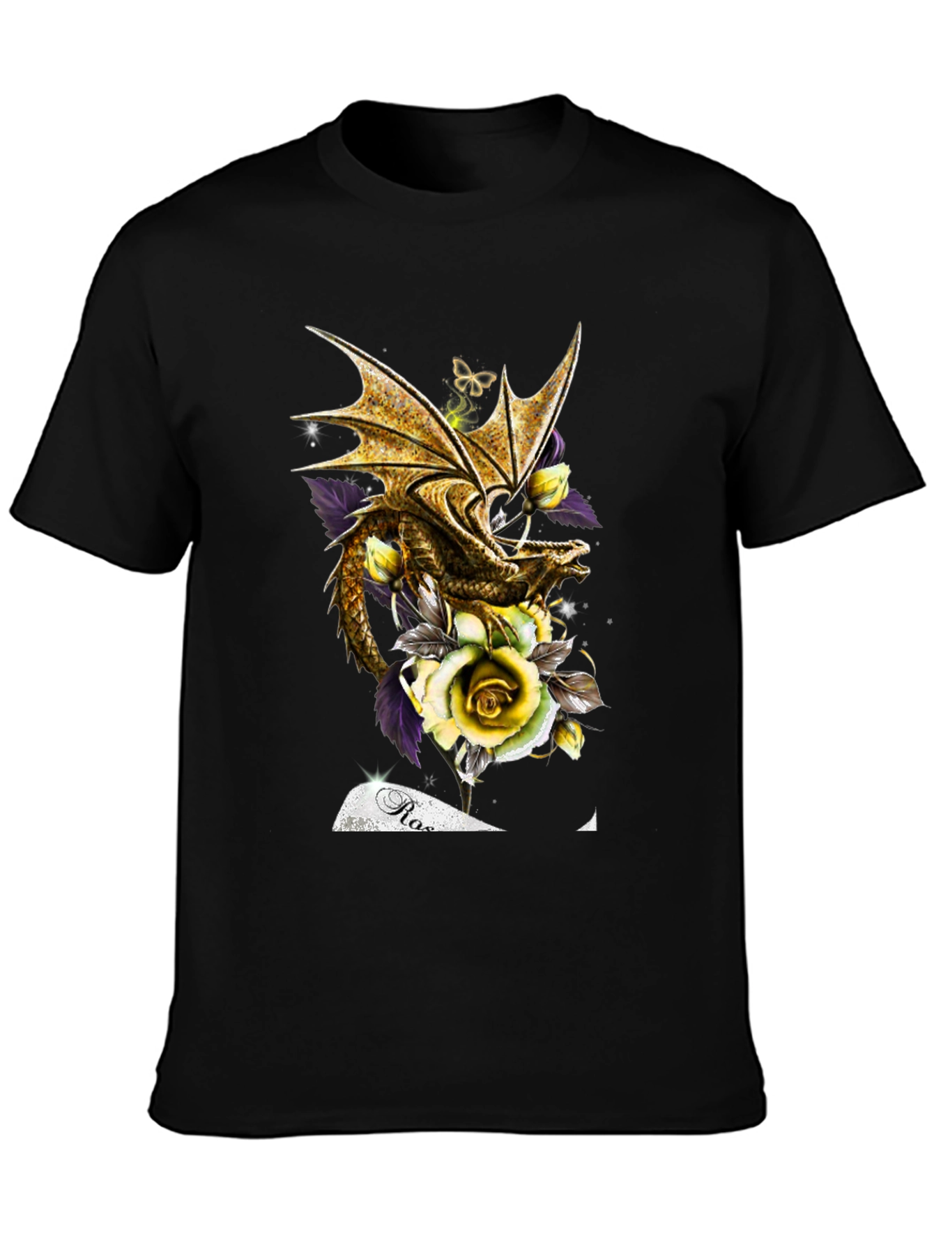 Black Dragon and Roses Graphic Tee view 3