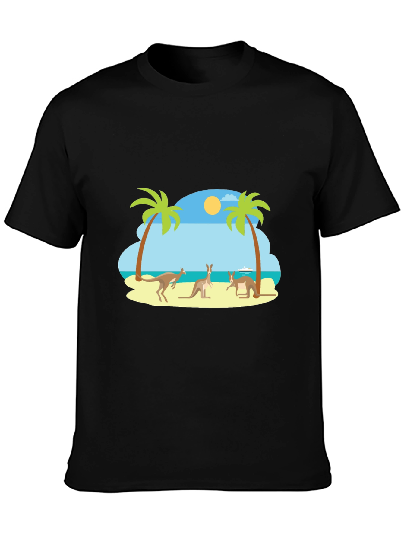 Black Kangaroo Beach Graphic Tee - Black Cotton T-Shirt view 3