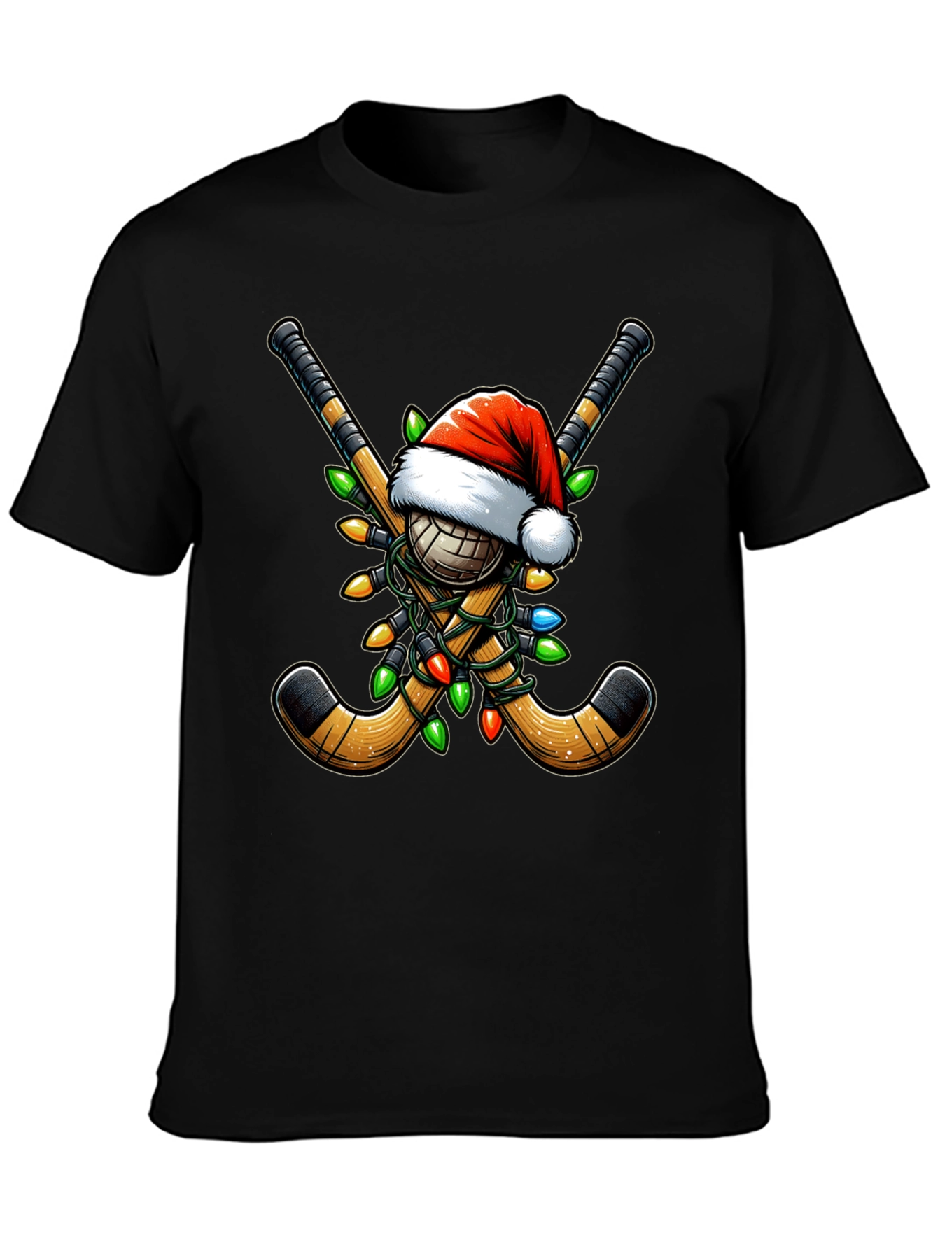 Black Festive Hockey Holiday T-Shirt view 3