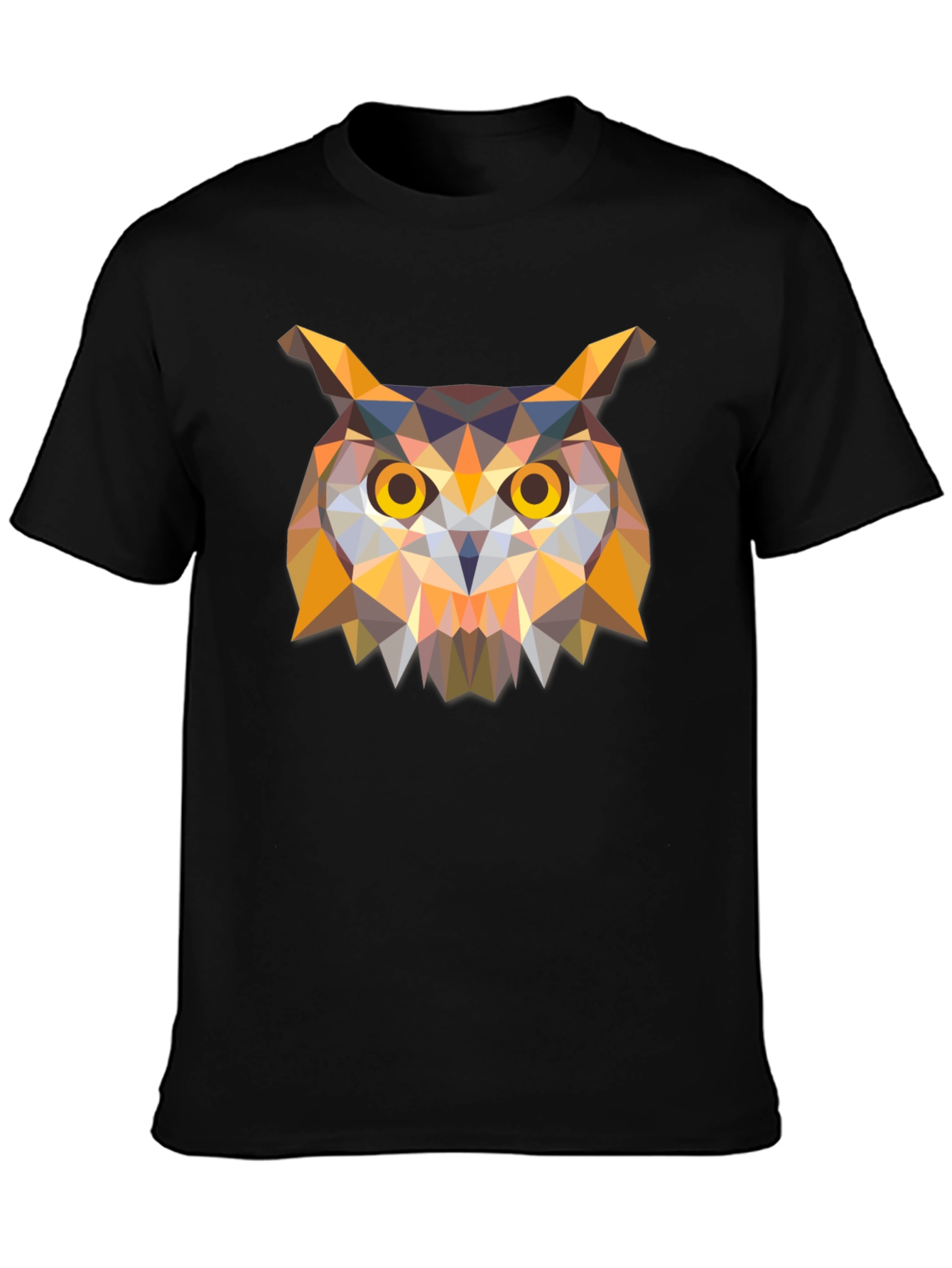 Black Geometric Owl Graphic Black T-Shirt view 3