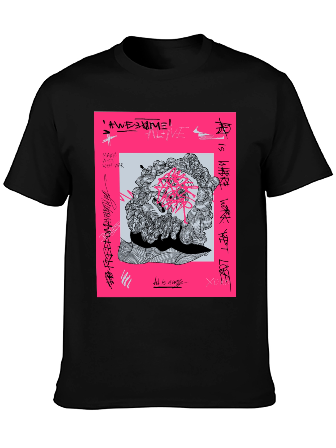 Black Abstract Graphic Tee - Modern Artistic T-Shirt view 3