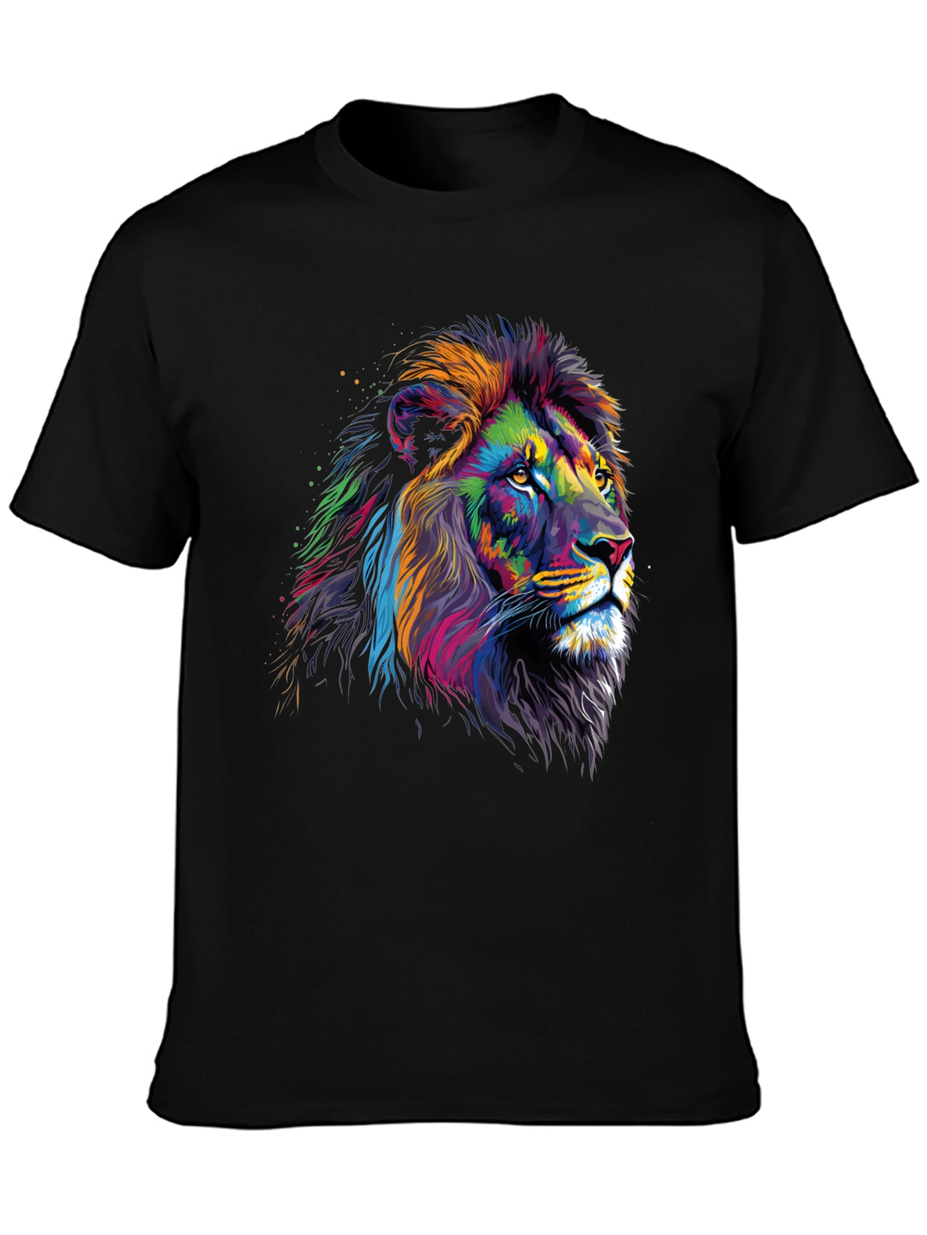 Black Vibrant Lion Graphic Tee - Bold Statement T-Shirt view 3