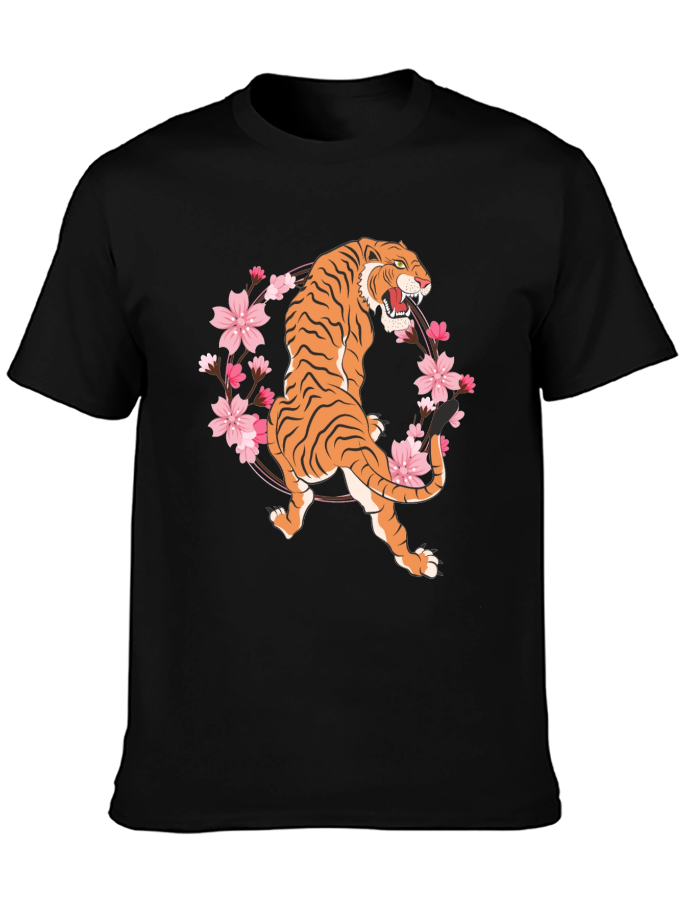 Black Tiger & Cherry Blossom Graphic Tee - Black view 3