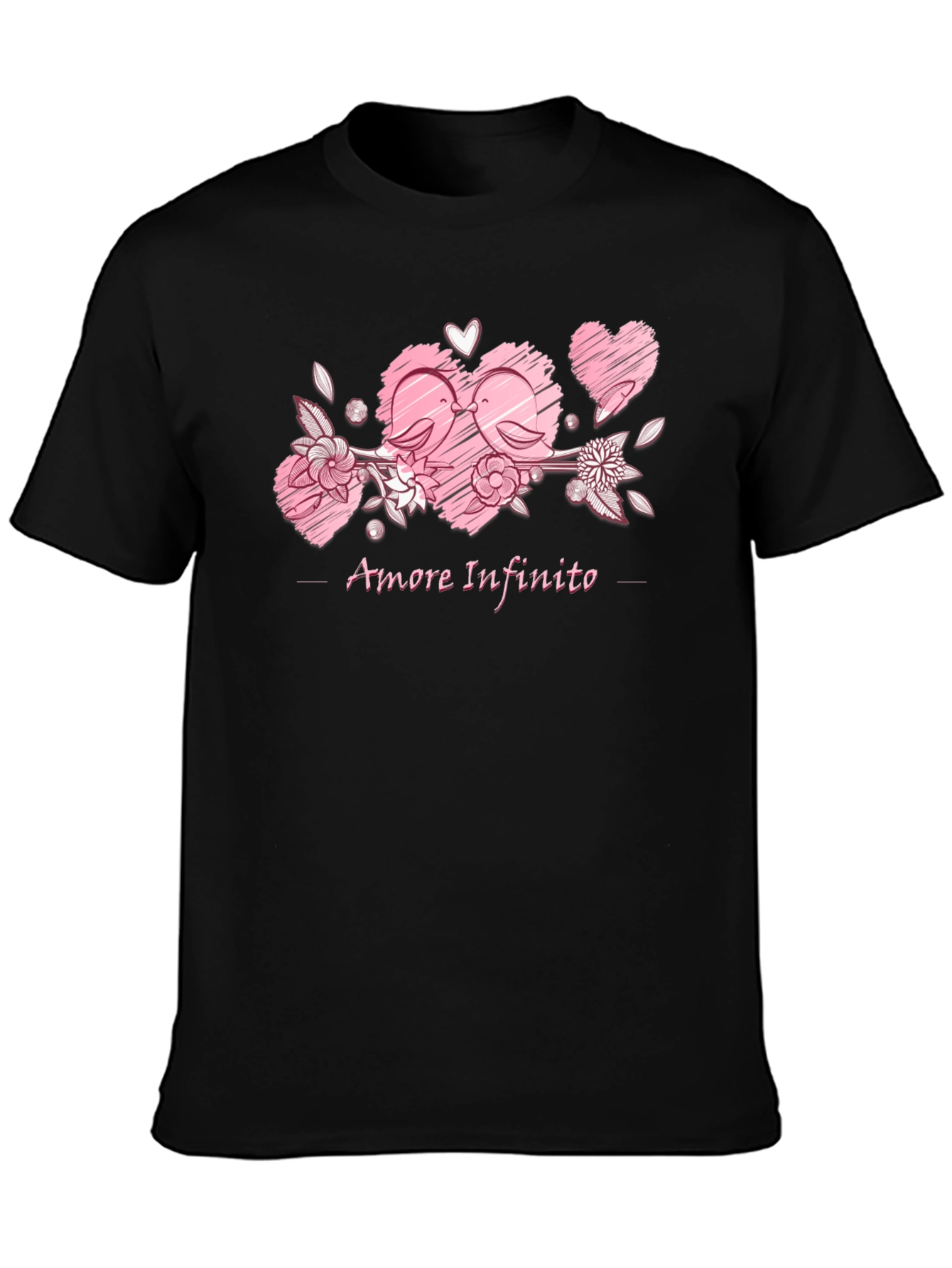 Black Amore Infinito T-Shirt - Love Birds Design view 3