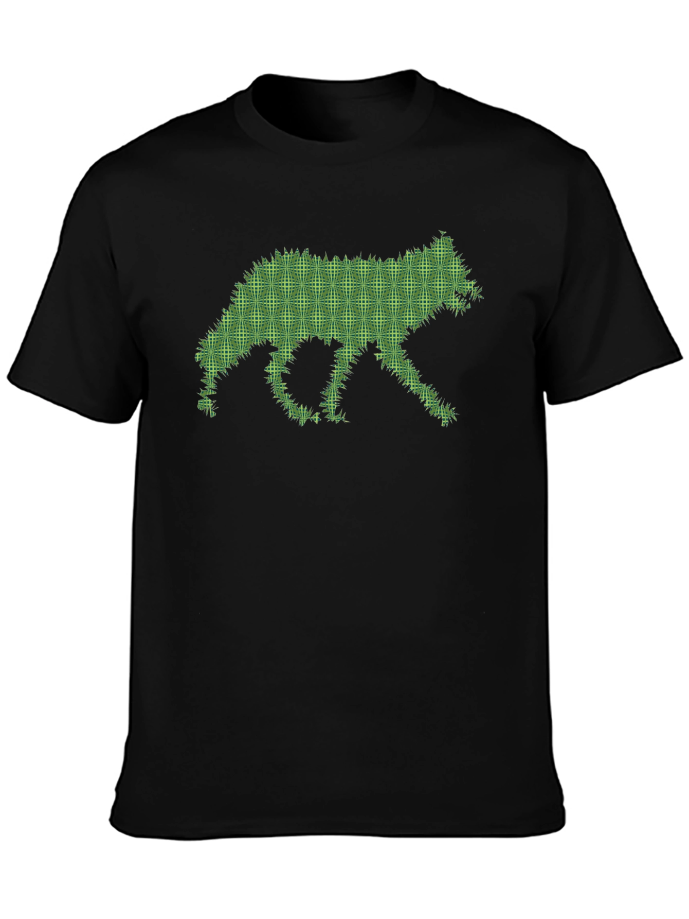 Black Green Wolf Silhouette Black Tee view 3