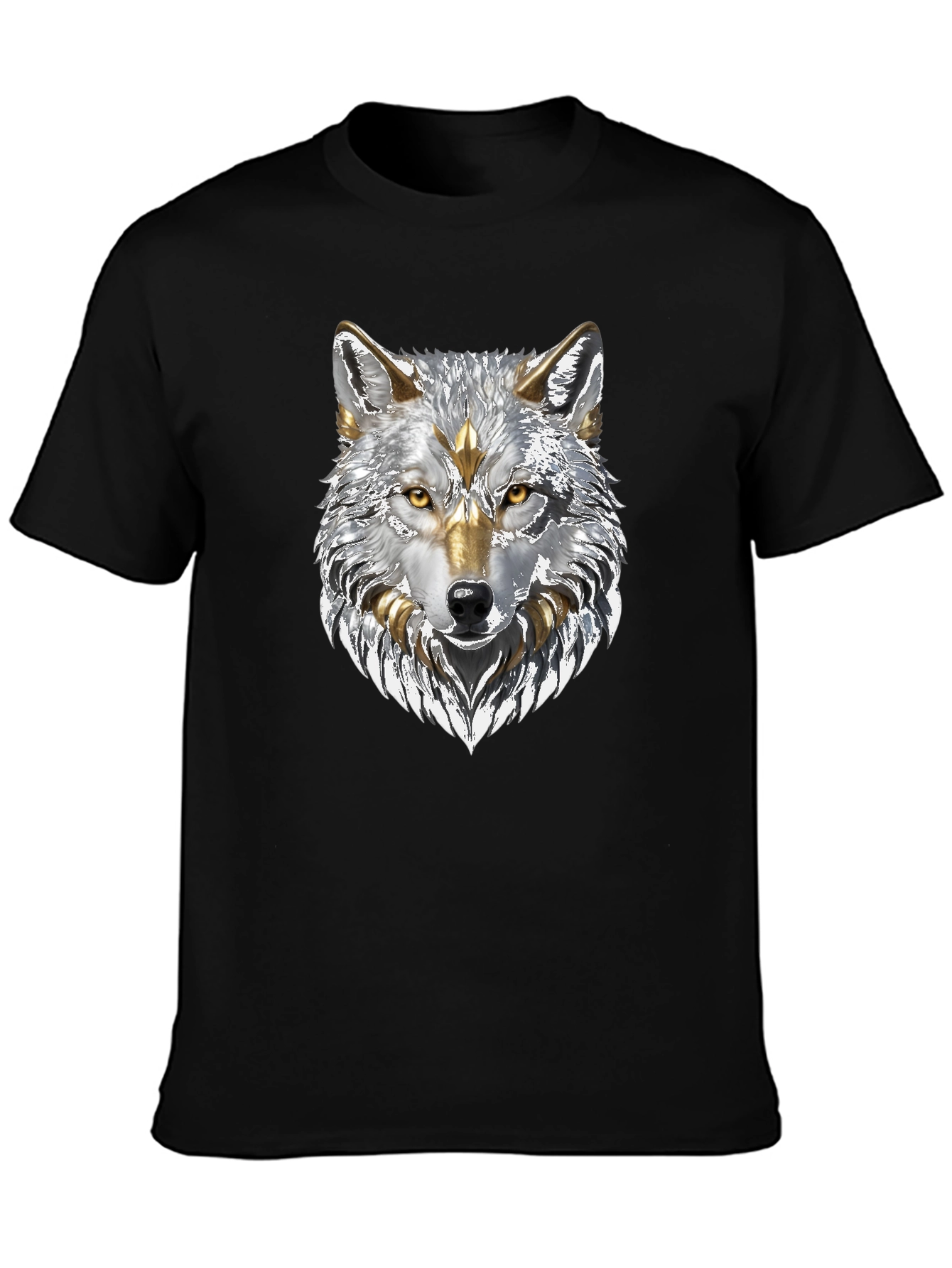 Black Wolf Graphic Tee - Silver and Gold Design view 3