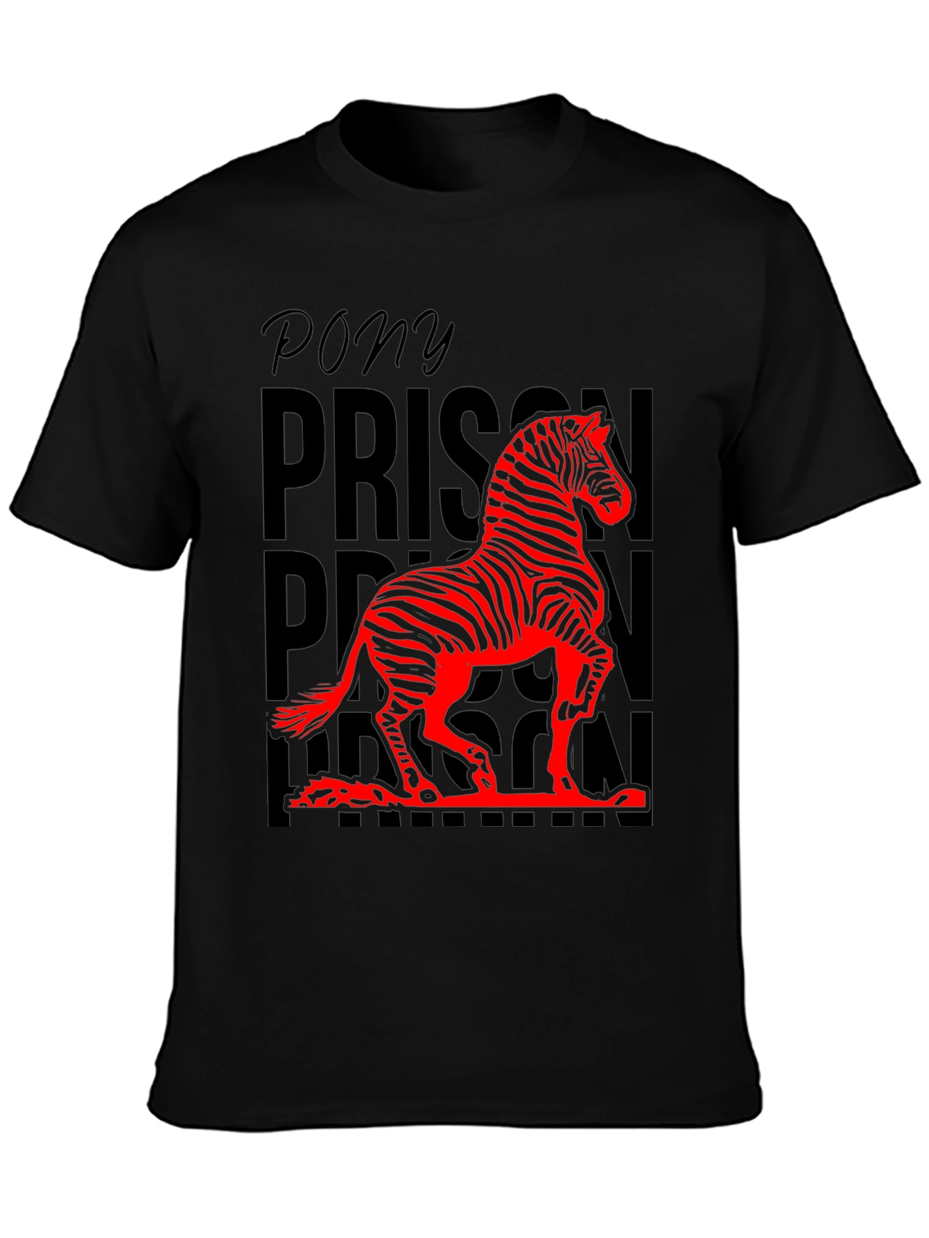 Black Pony Prison Zebra Graphic Tee - Unique Animal Design T-Shirt view 3