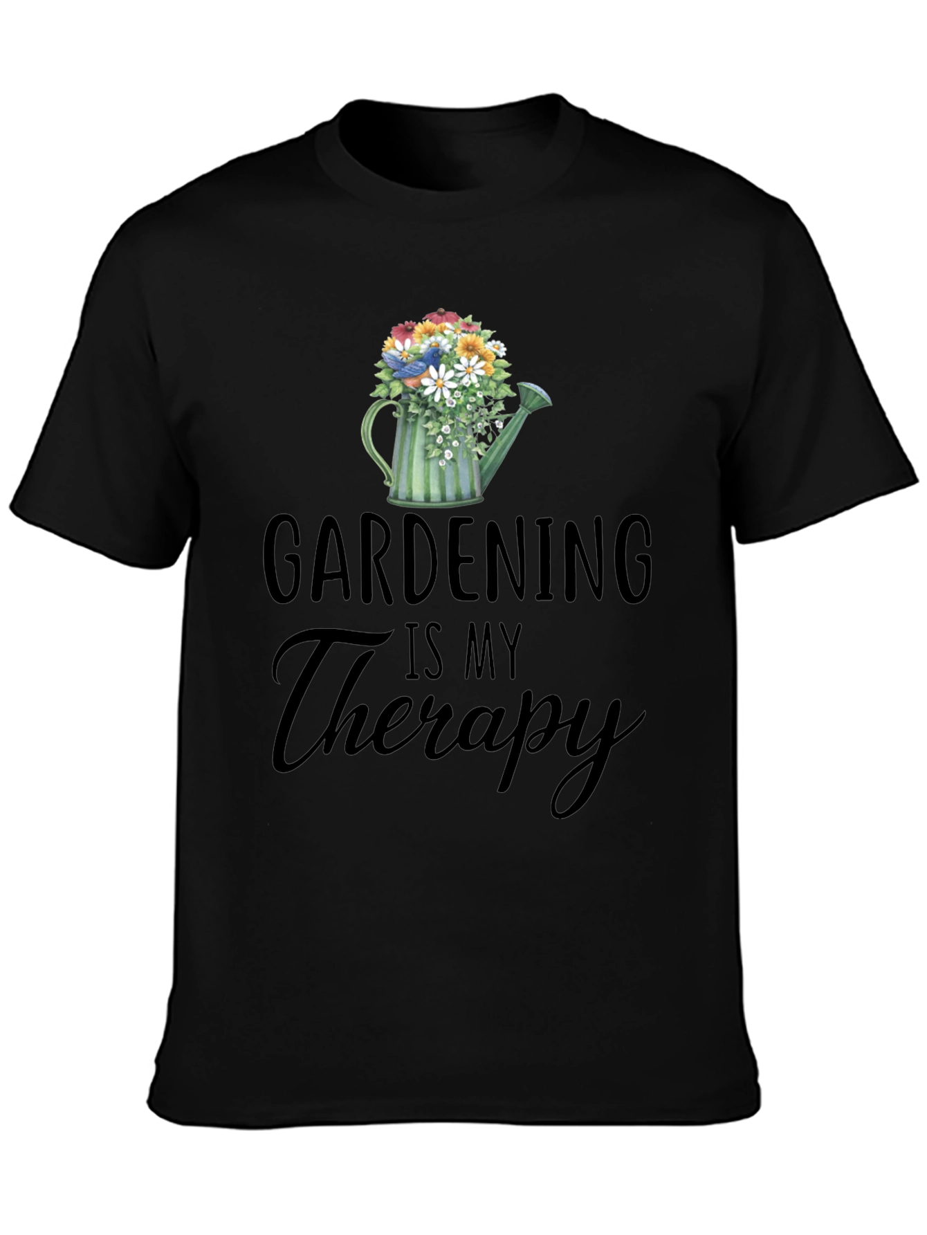 Black Gardening Is My Therapy T-Shirt view 3