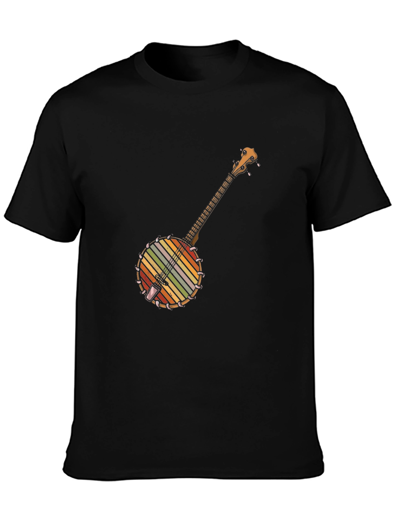 Black Retro Banjo Music T-Shirt view 3