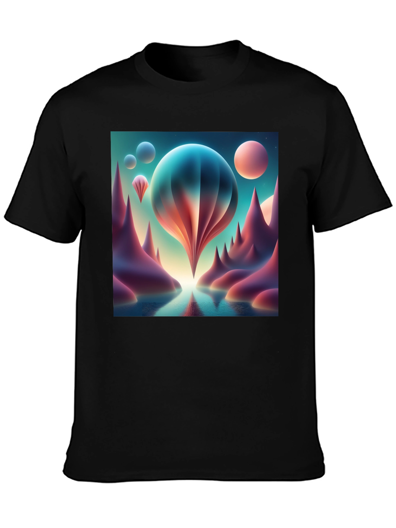 Black Surreal Landscape Graphic Tee view 3