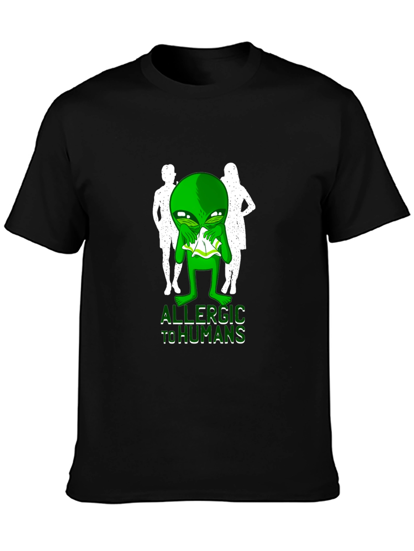 Black Allergic to Humans Alien Graphic Tee view 3