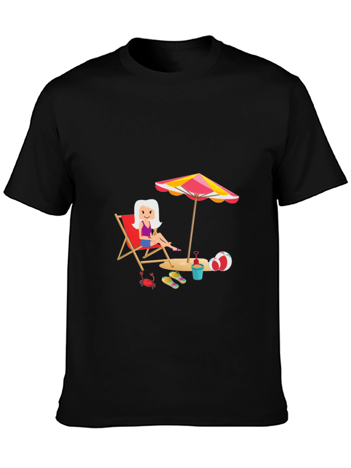 Black Fun Beach Cartoon Graphic Black T-Shirt view 3