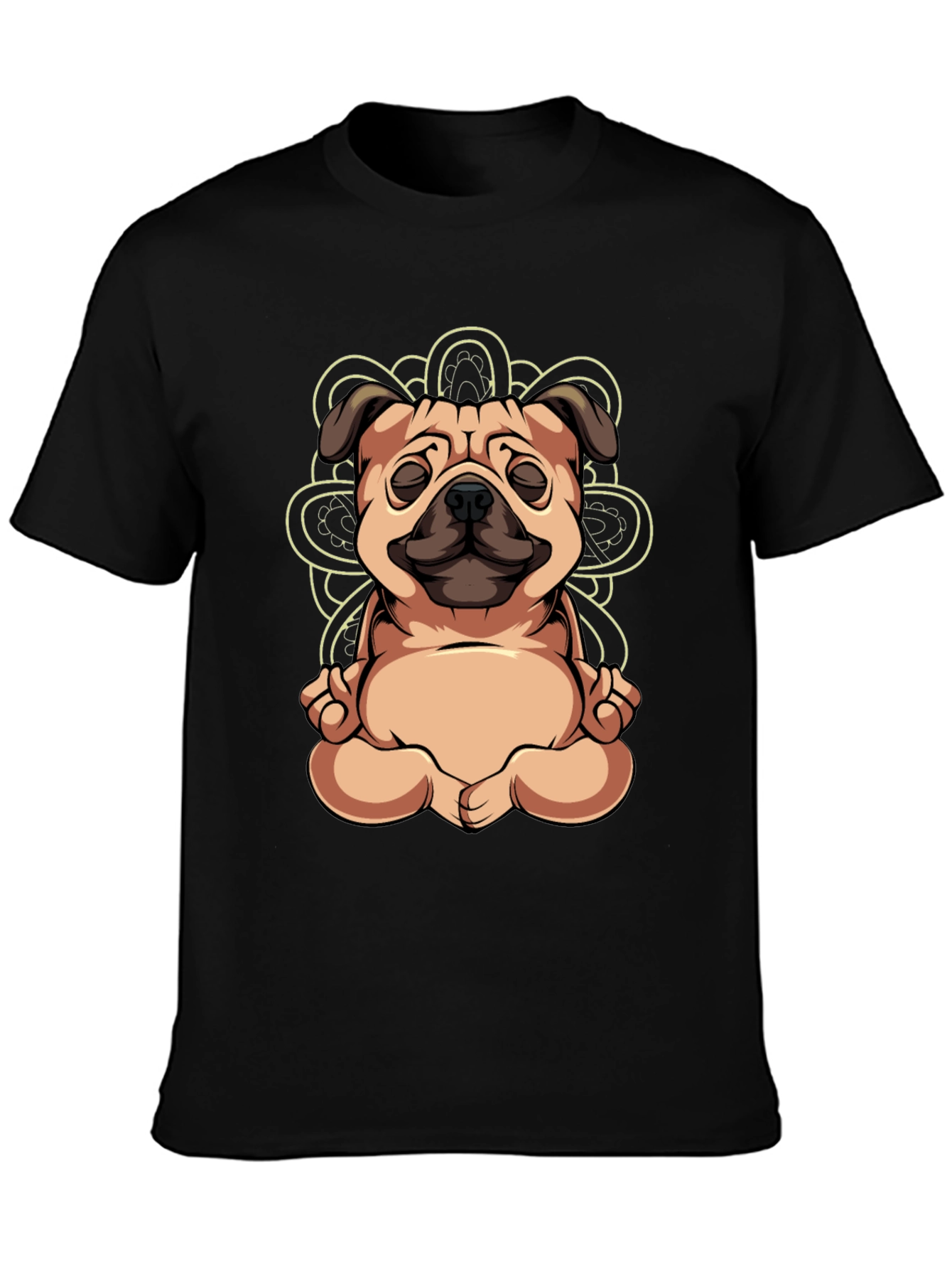 Black Yoga Pug Black T-Shirt - Meditating Dog Tee view 3