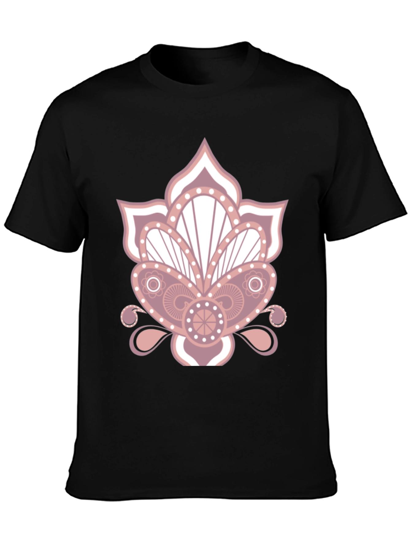 Black Floral Mandala Graphic Print Black T-Shirt view 3