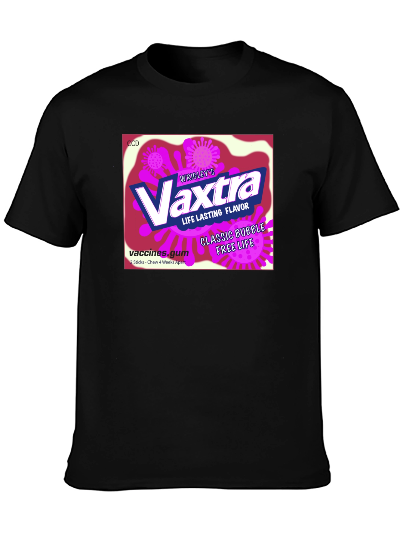 Black Vaxtra Gum T-Shirt - Funny Vaccine Design view 3