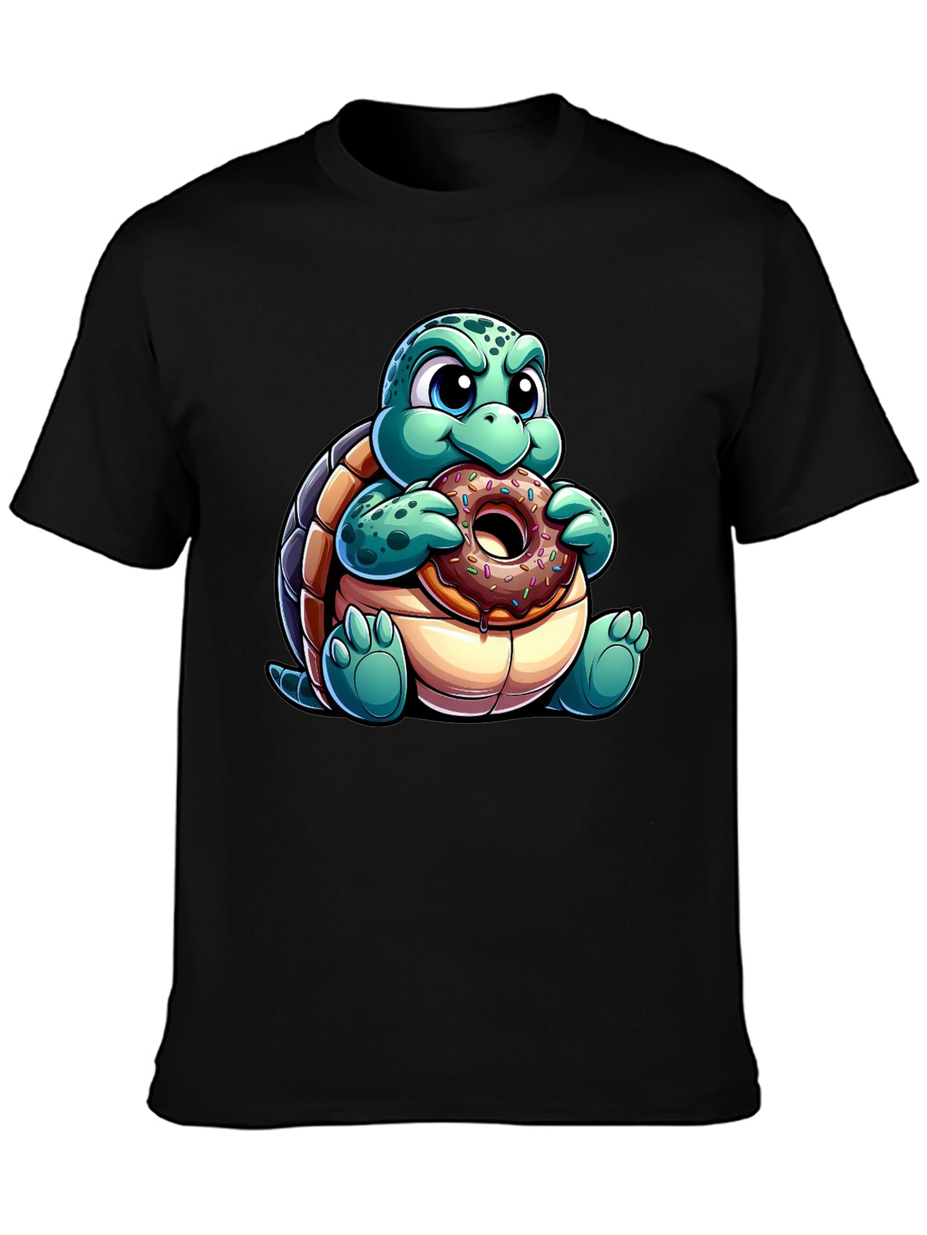 Black Turtle Eating Donut Graphic Tee - Fun Cartoon Shirt view 3