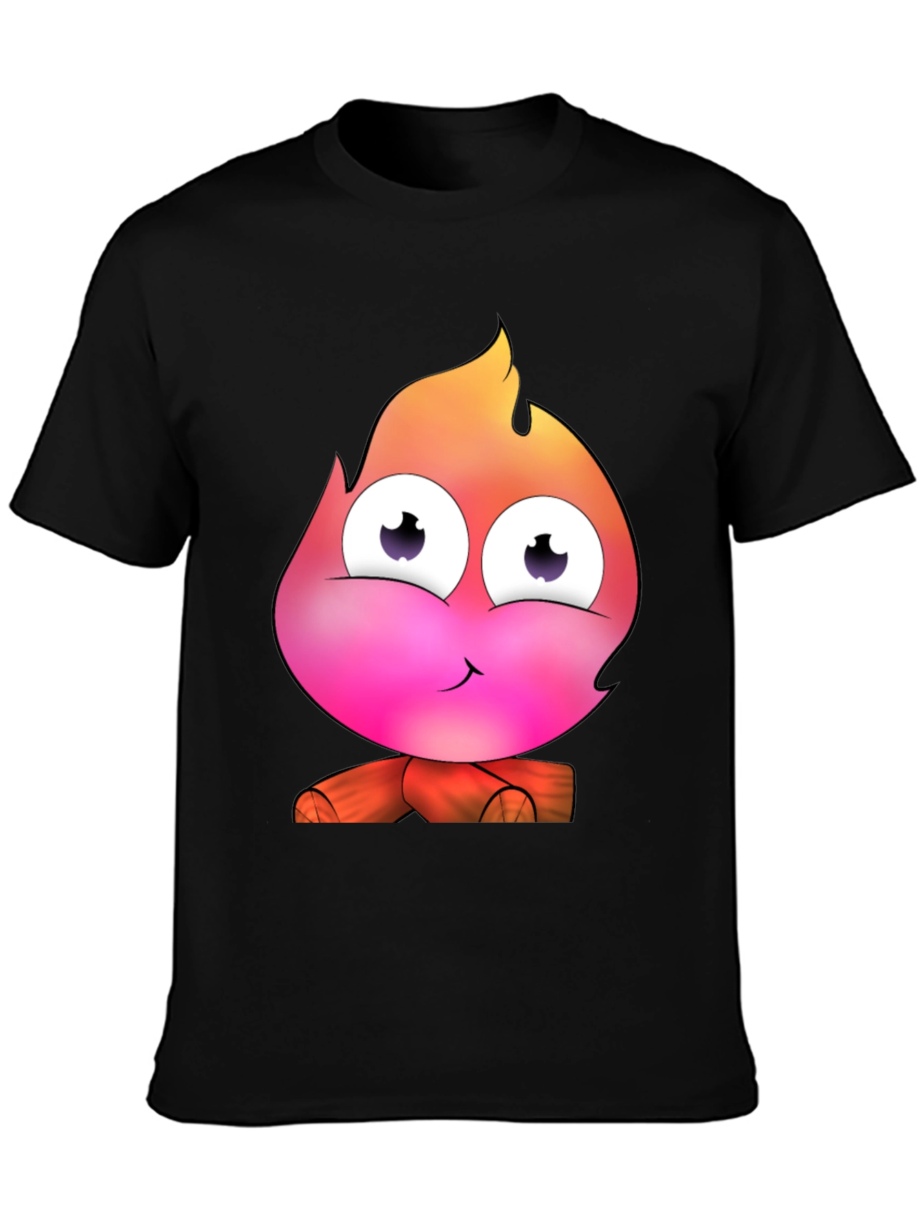 Black Cartoon Fire Character Graphic Tee - Black T-Shirt view 3