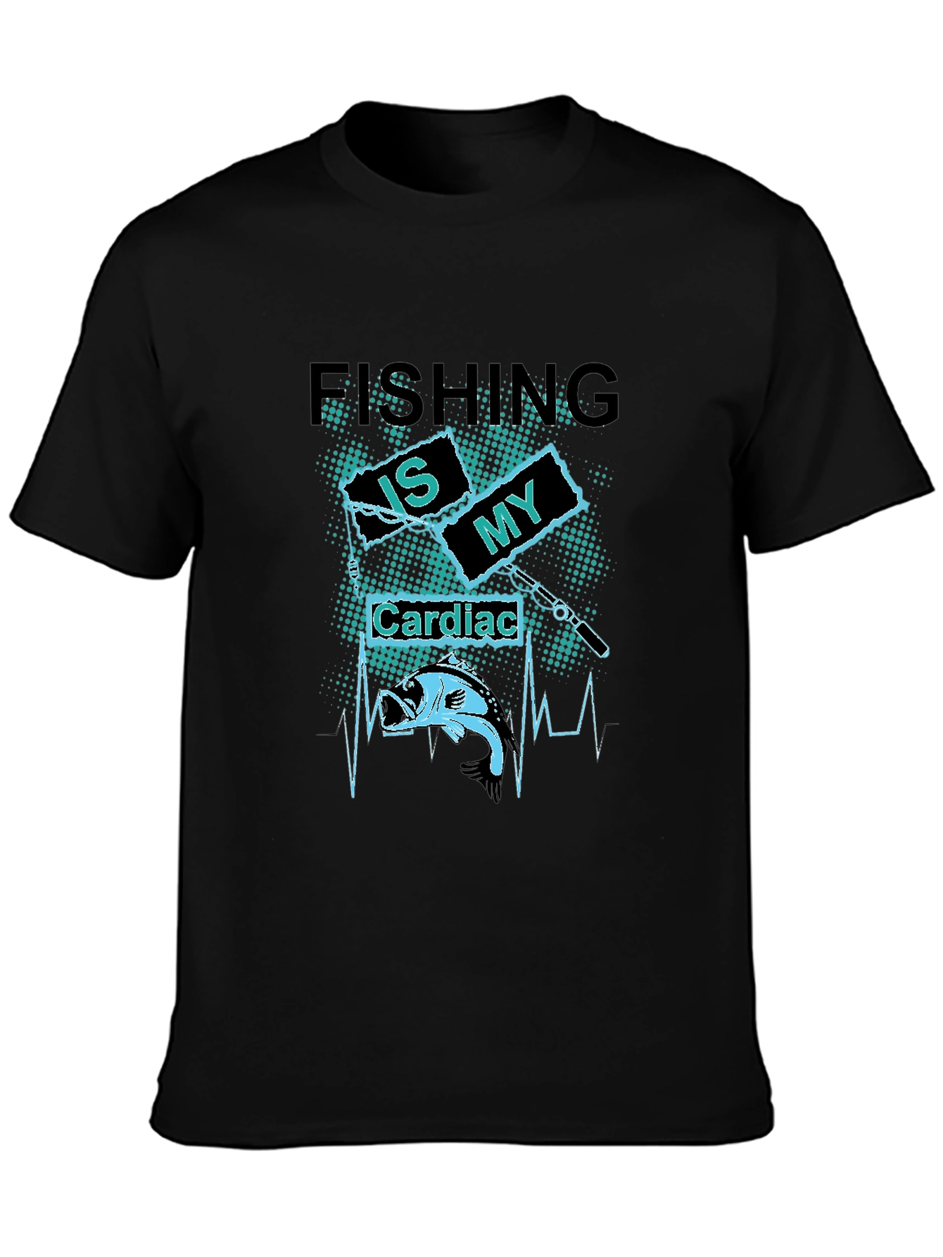 Black Fishing Is My Cardiac T-Shirt - Bass Fisherman Tee view 3