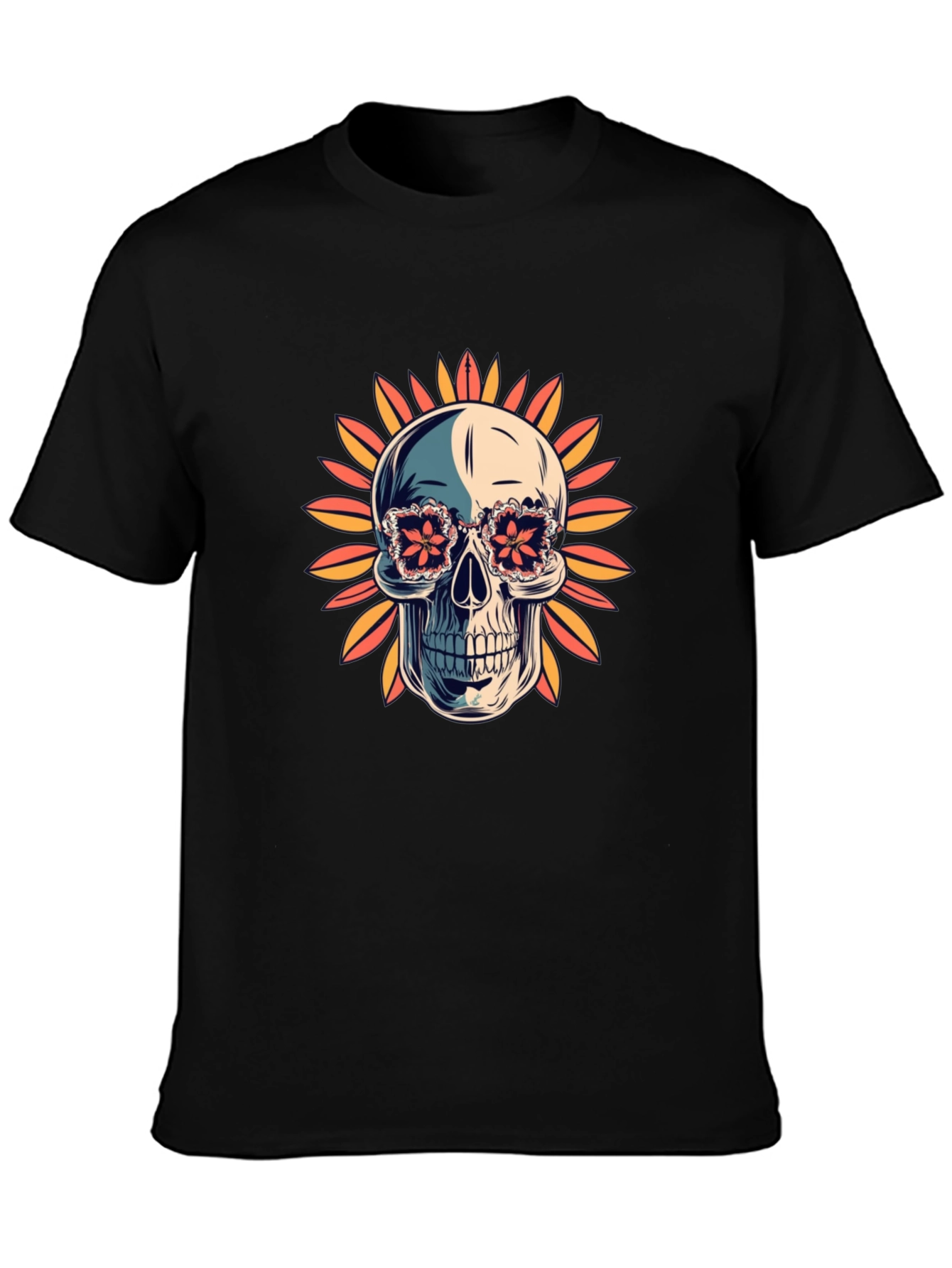 Black Skull in Floral Glasses T-Shirt view 3