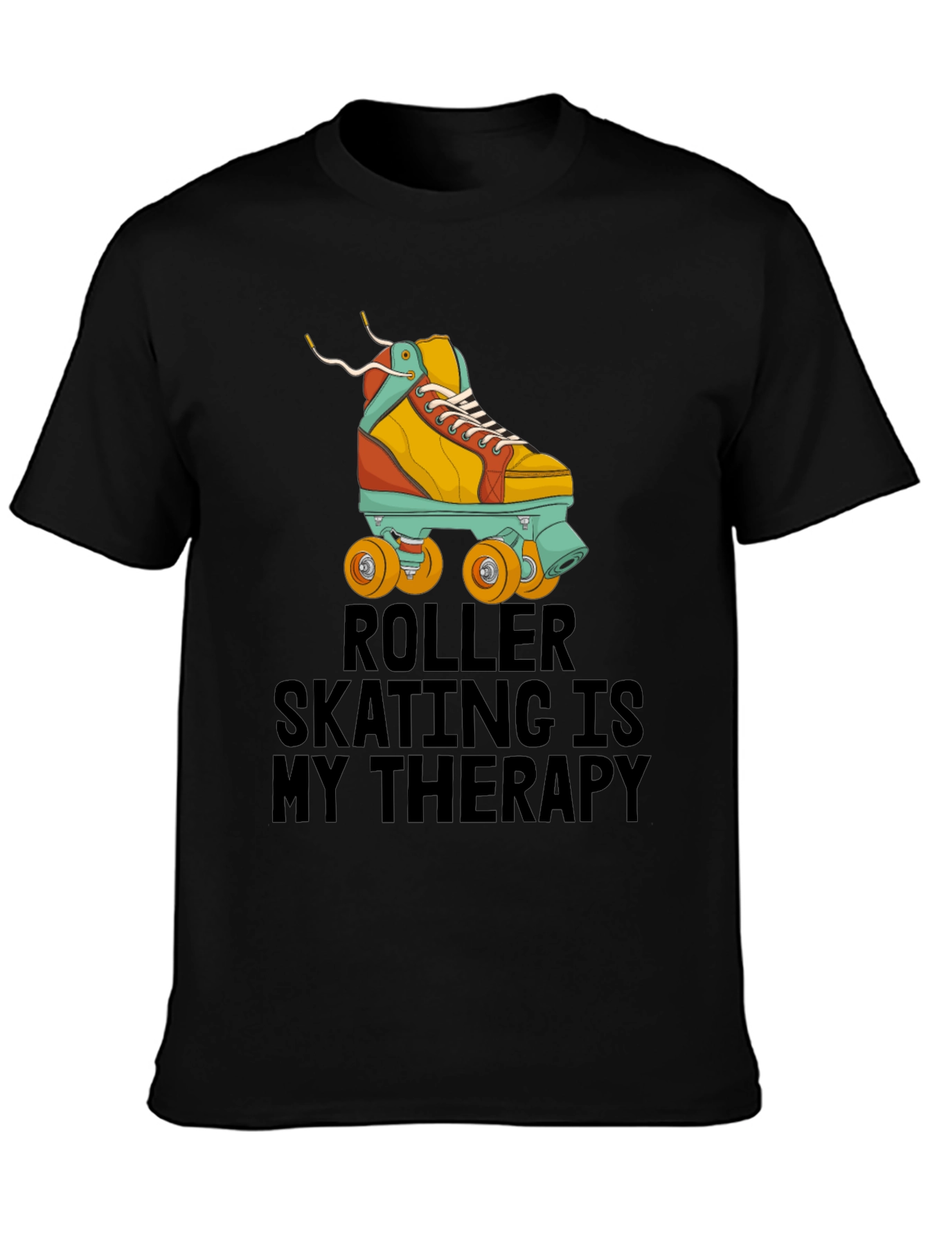Black Roller Skating Therapy T-Shirt - Cool Retro Design view 3